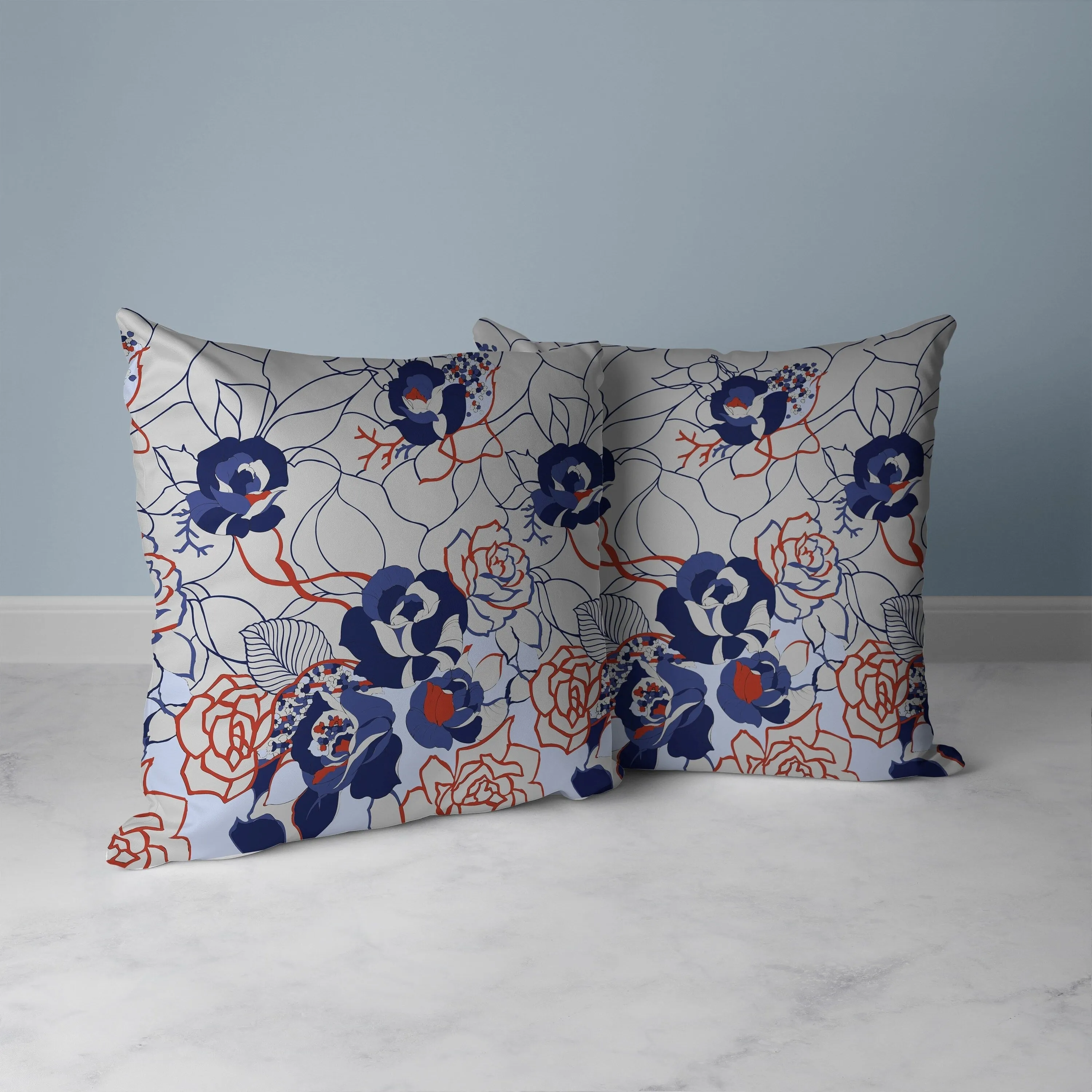 Regal Rose Retreat Faux Suede Reversible Throw Pillow Silver and Blue