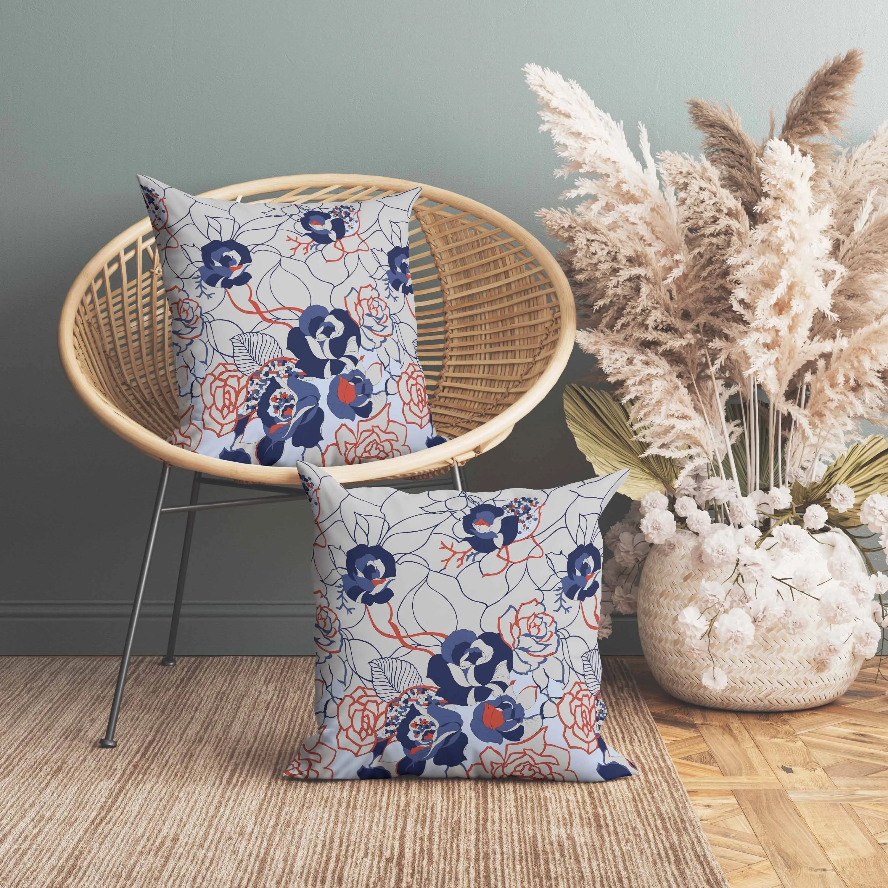 Regal Rose Retreat Faux Suede Reversible Throw Pillow Silver and Blue