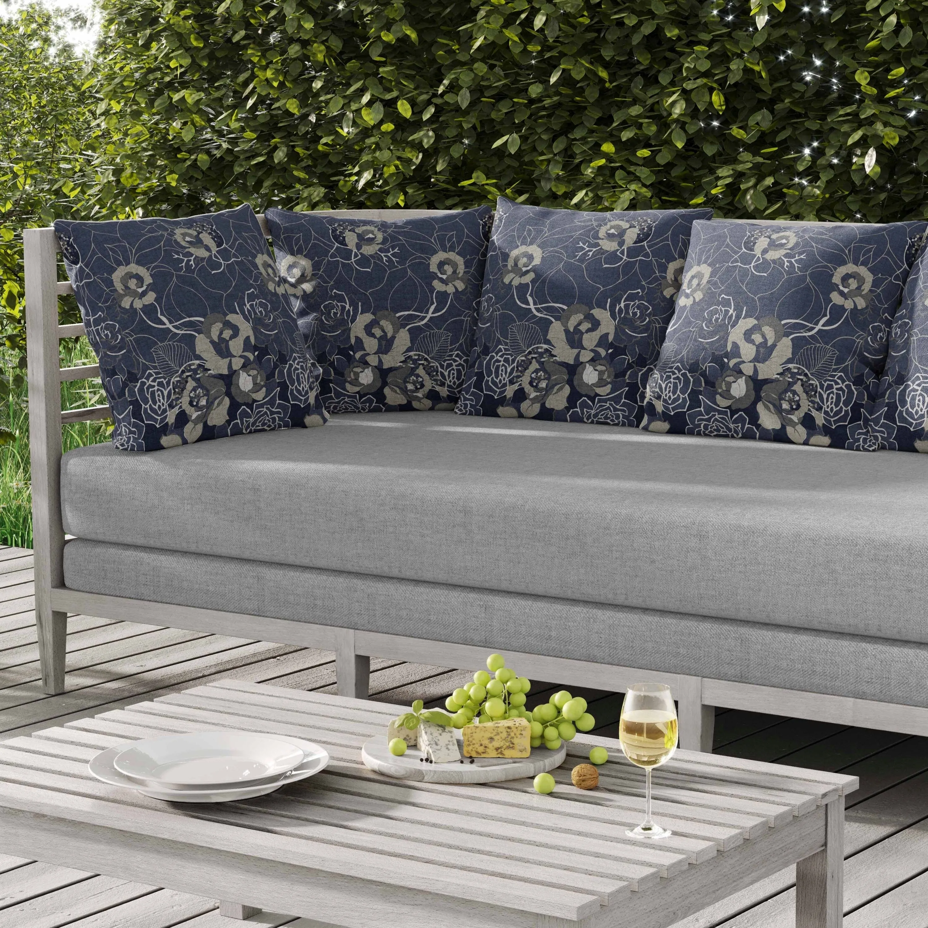 Regal Rose Retreat Indoor/Outdoor Reversible Throw Pillow Blue and Gray