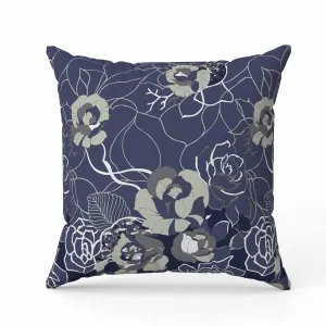 Regal Rose Retreat Indoor/Outdoor Reversible Throw Pillow Blue and Gray