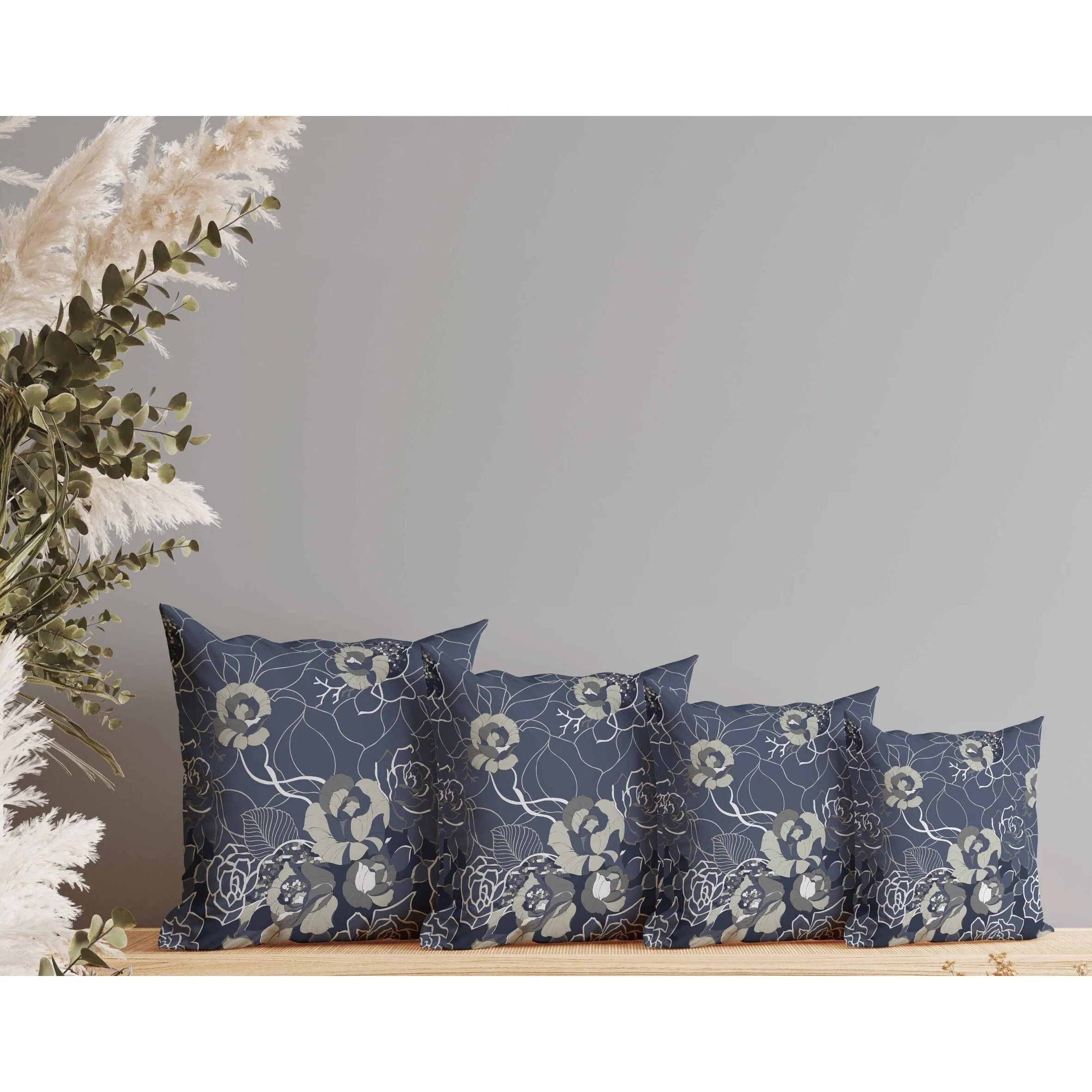Regal Rose Retreat Indoor/Outdoor Reversible Throw Pillow Blue and Gray