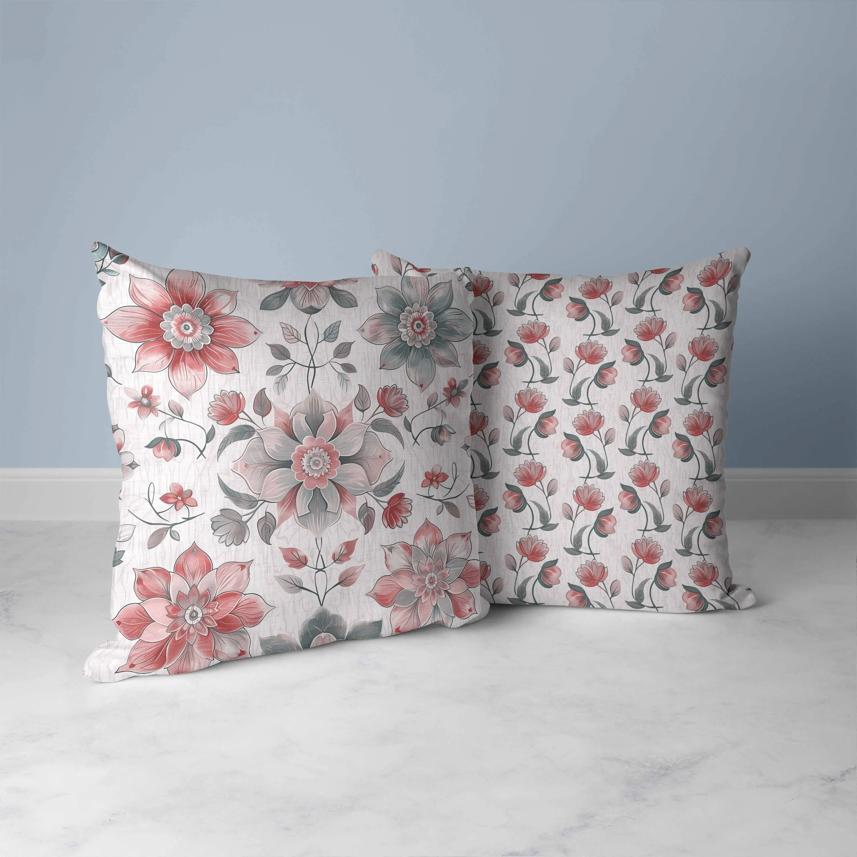 Retro Floral Faux Suede Reversible Throw Pillow Green and Red