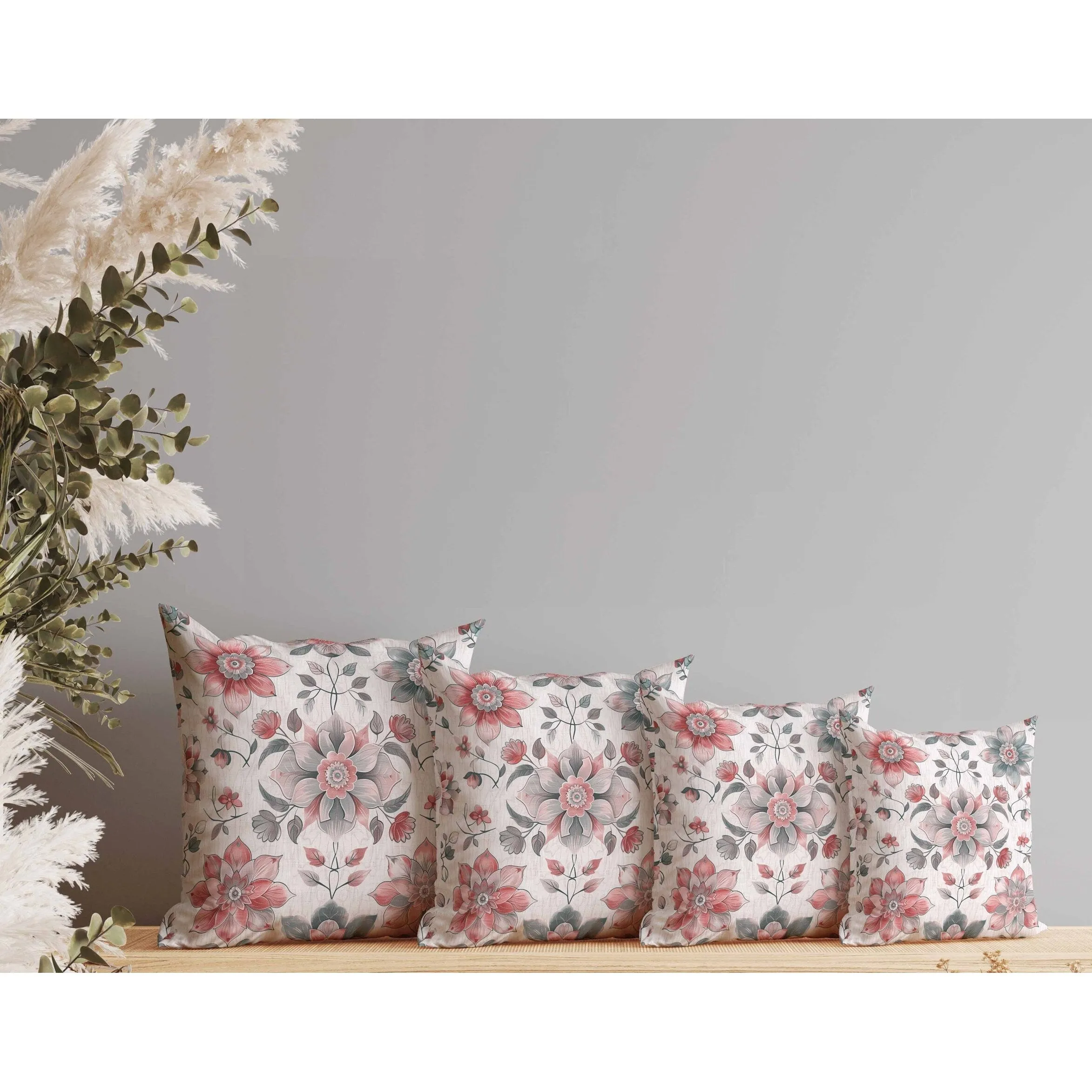 Retro Floral Faux Suede Reversible Throw Pillow Green and Red