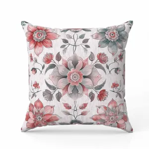 Retro Floral Faux Suede Reversible Throw Pillow Green and Red