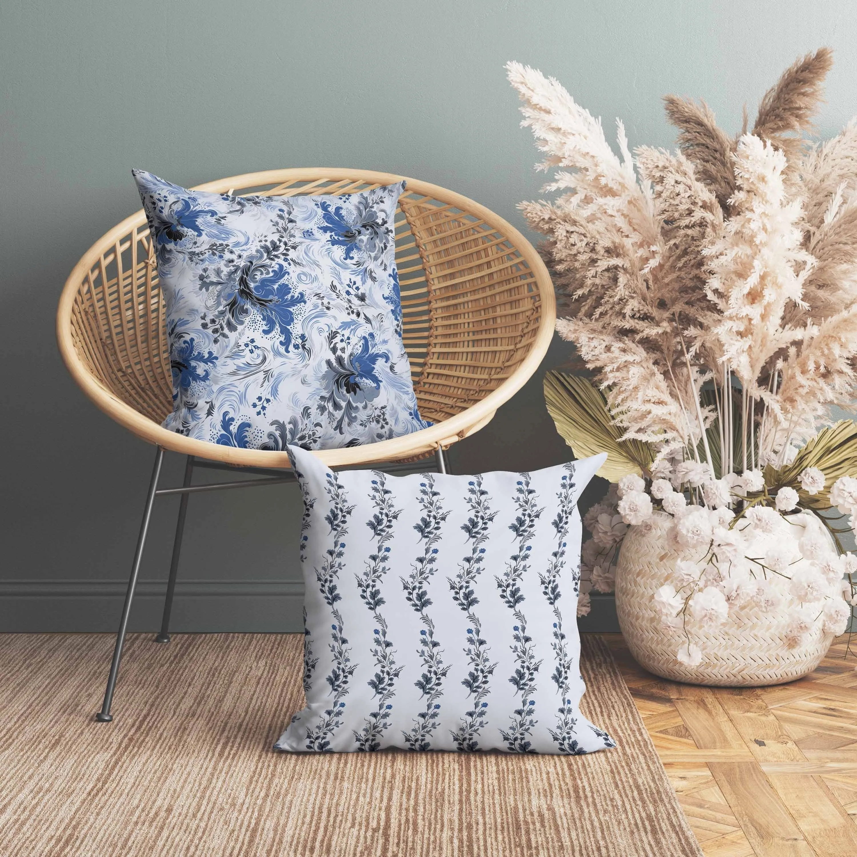 Retro Remix Faux Suede Reversible Throw Pillow Blue and Grey