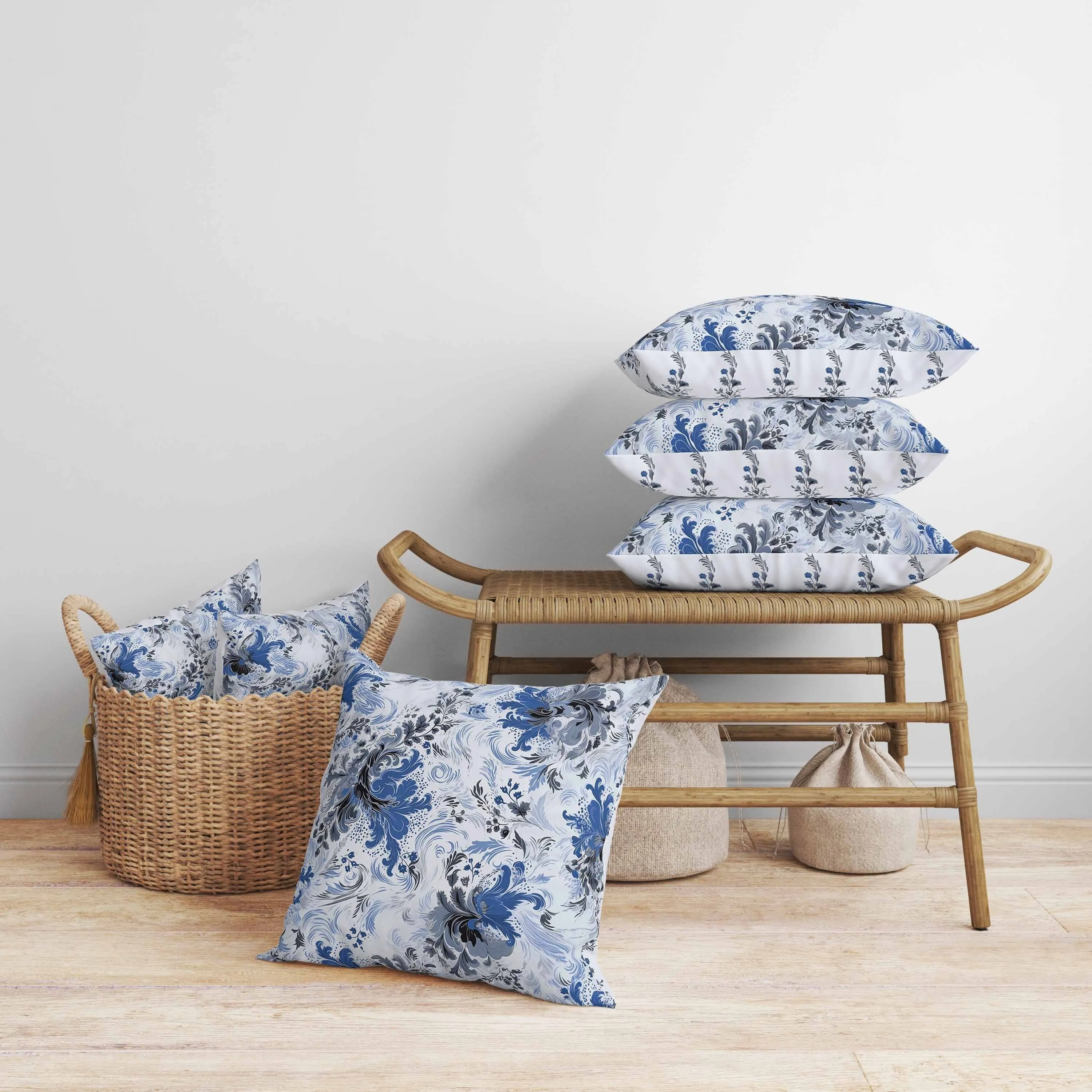 Retro Remix Faux Suede Reversible Throw Pillow Blue and Grey