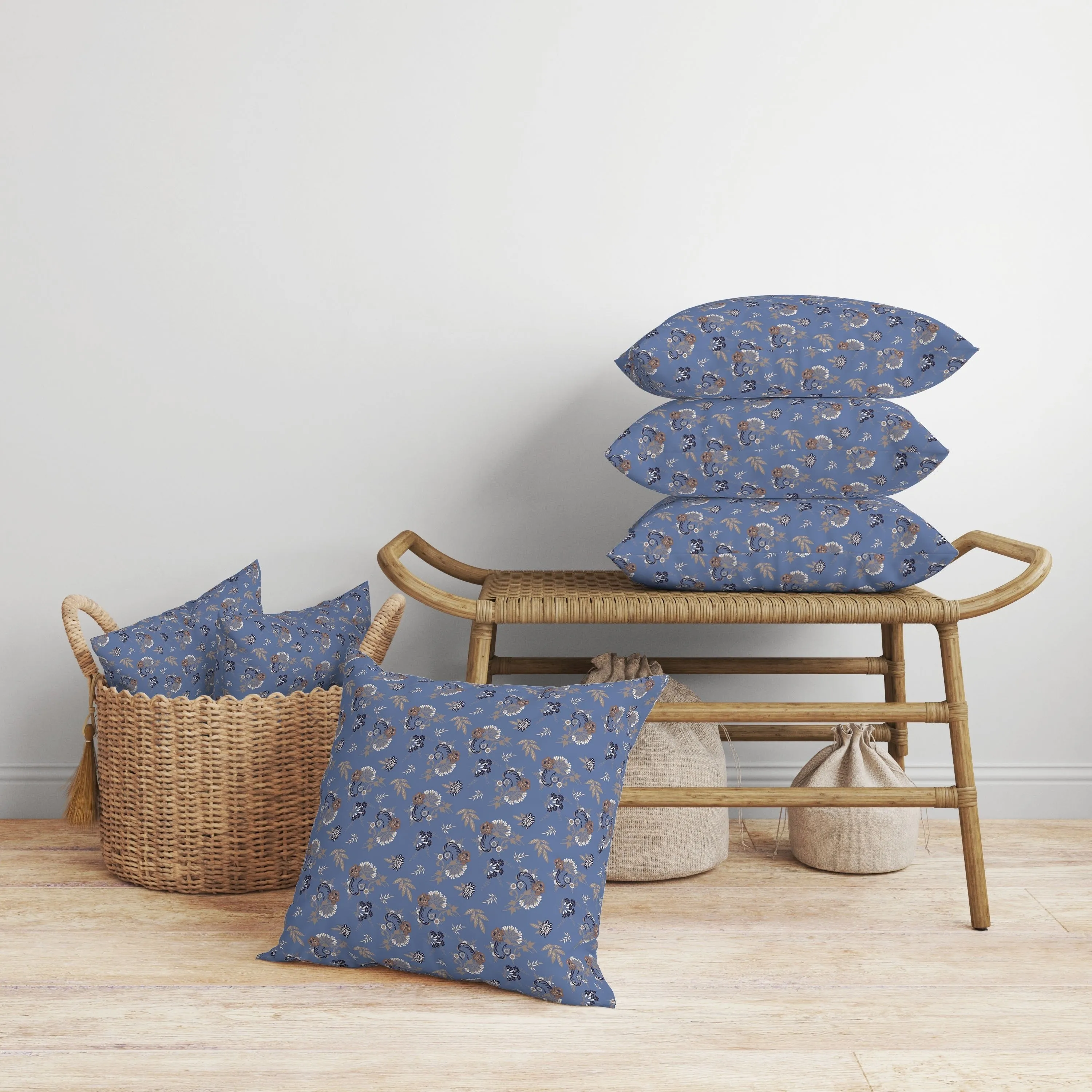 Rose Dreams Faux Suede Reversible Throw Pillow Blue and Orange