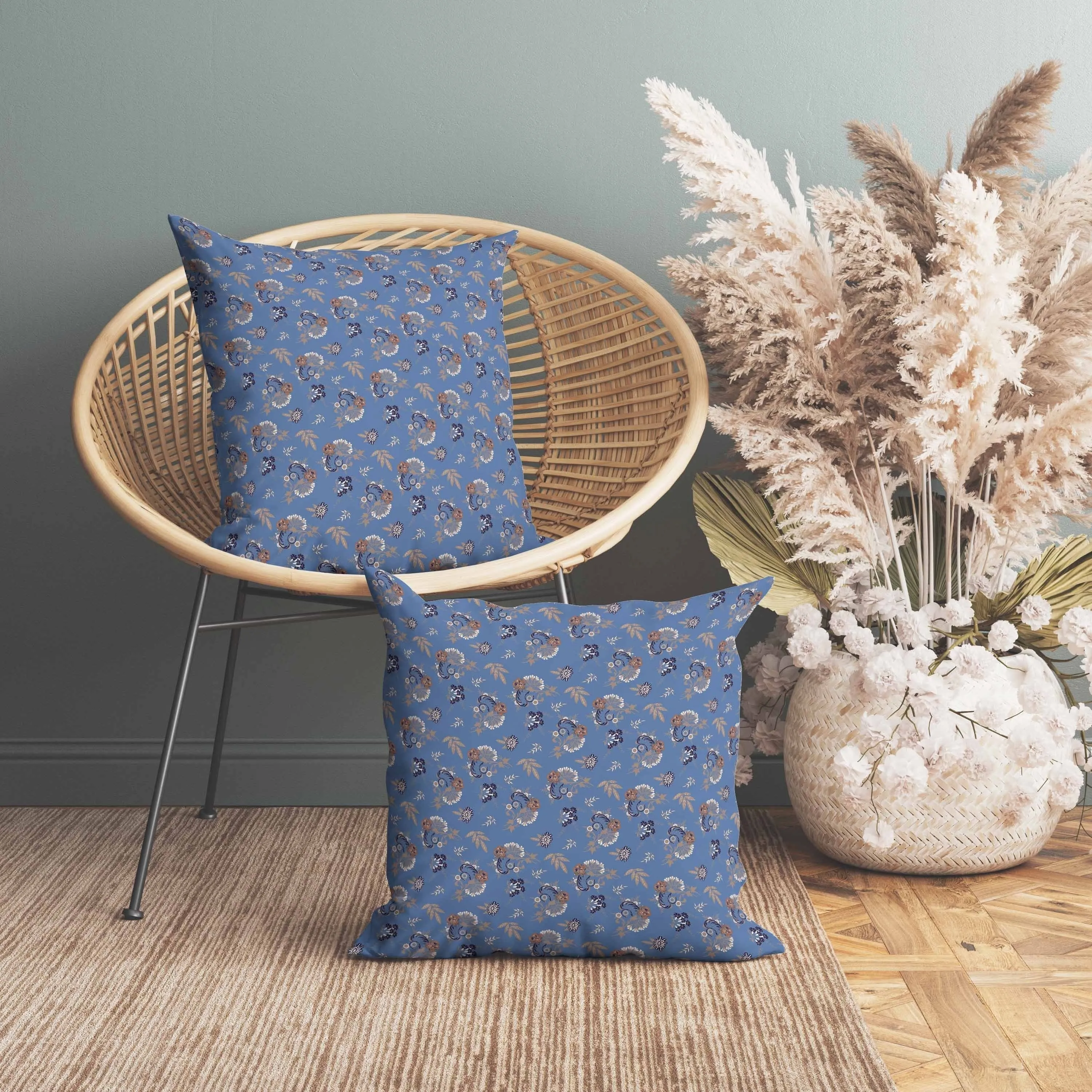 Rose Dreams Faux Suede Reversible Throw Pillow Blue and Orange