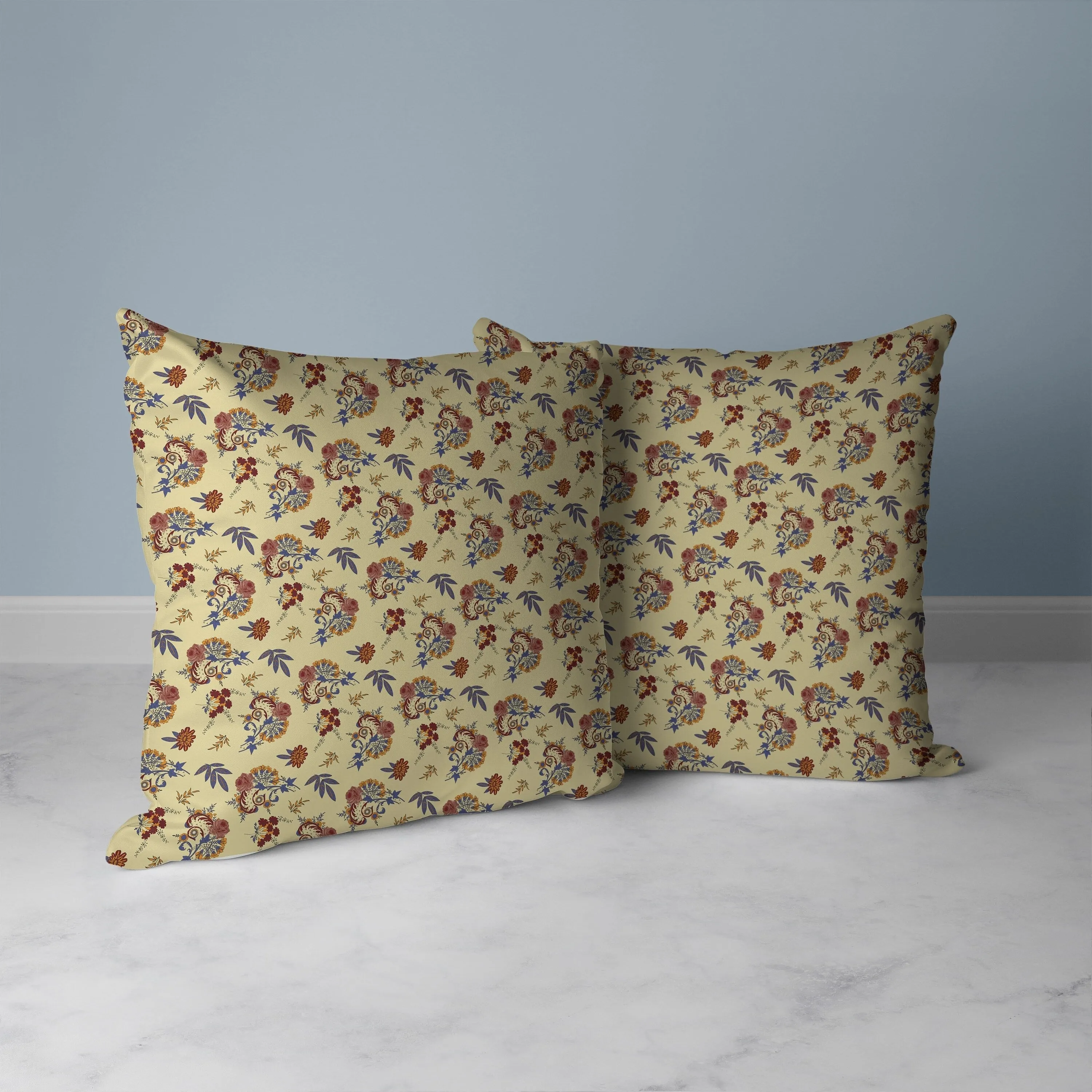 Rose Dreams Faux Suede Reversible Throw Pillow Cream and Blue