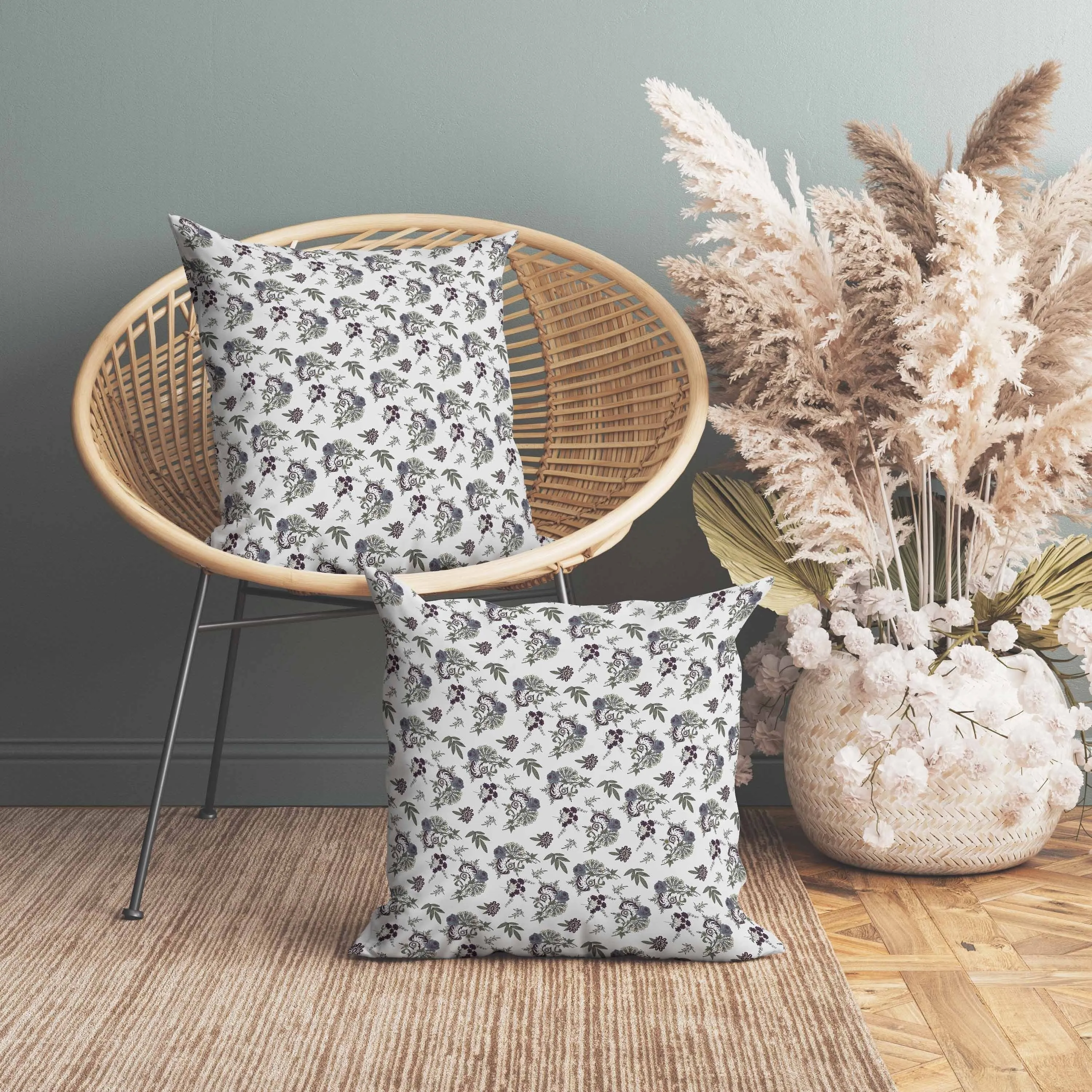 Rose Dreams Faux Suede Reversible Throw Pillow White and Green