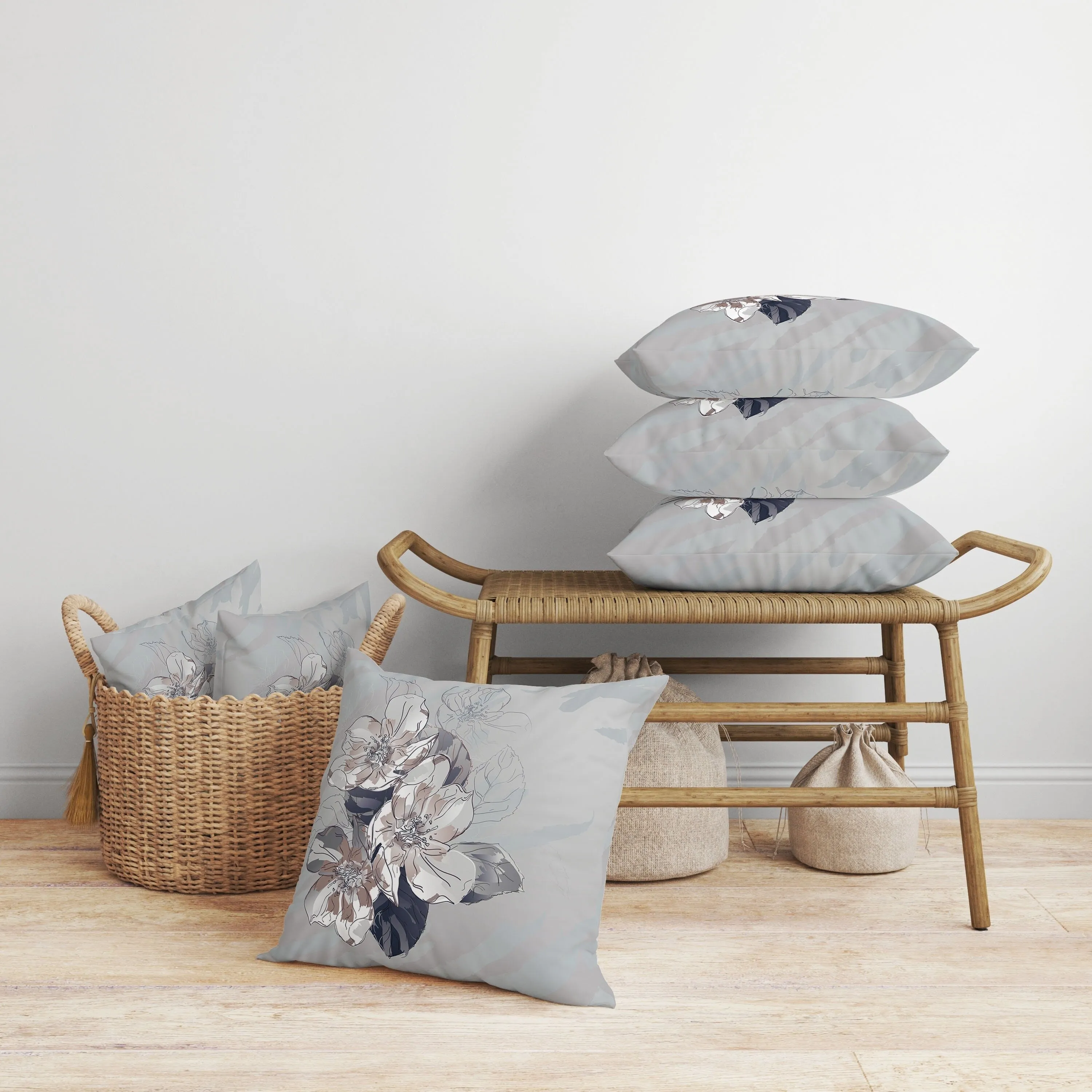 Rosemary Romance Faux Suede Reversible Throw Pillow Gray and Green
