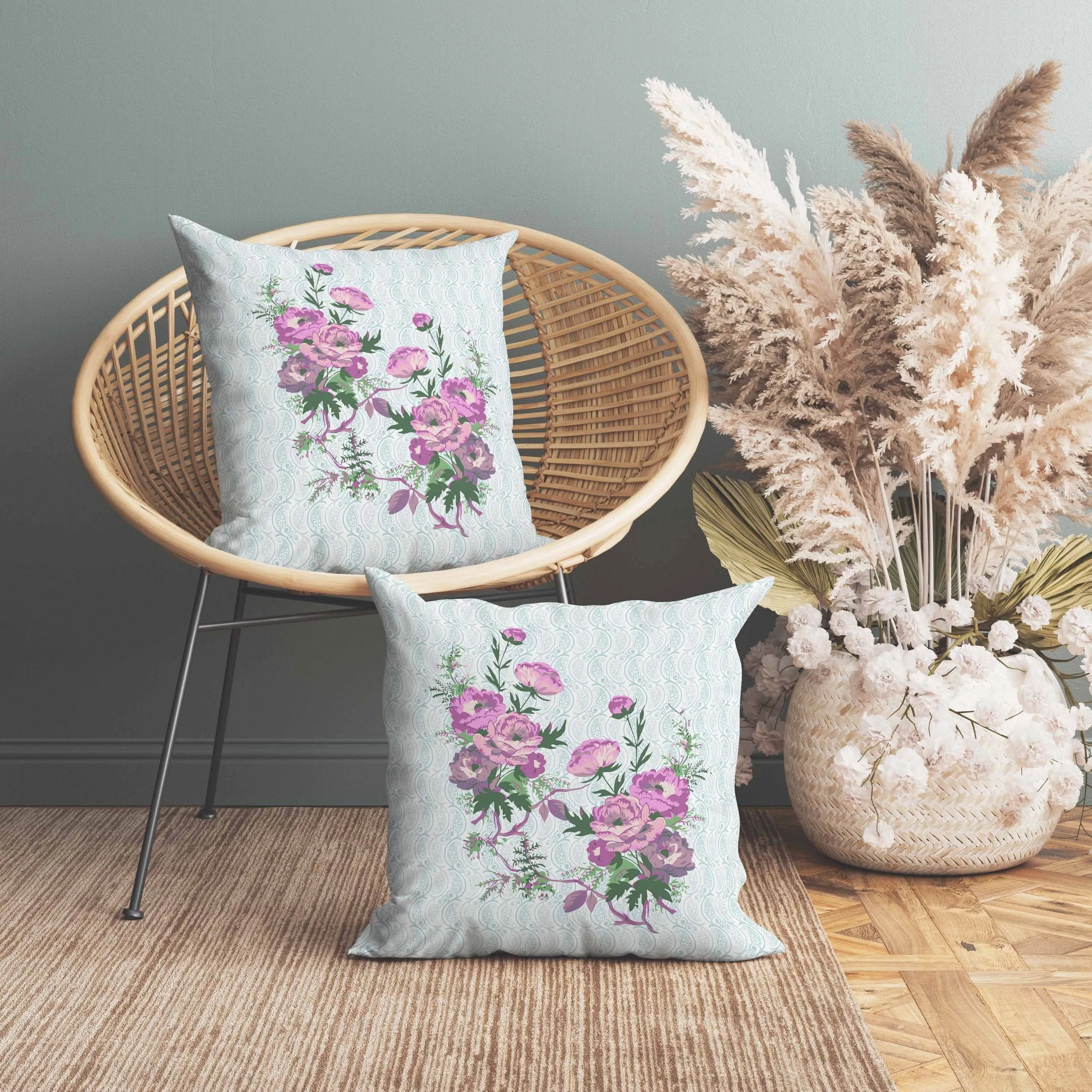 Rosemary Rosebuds Faux Suede Reversible Throw Pillow Green and Pink