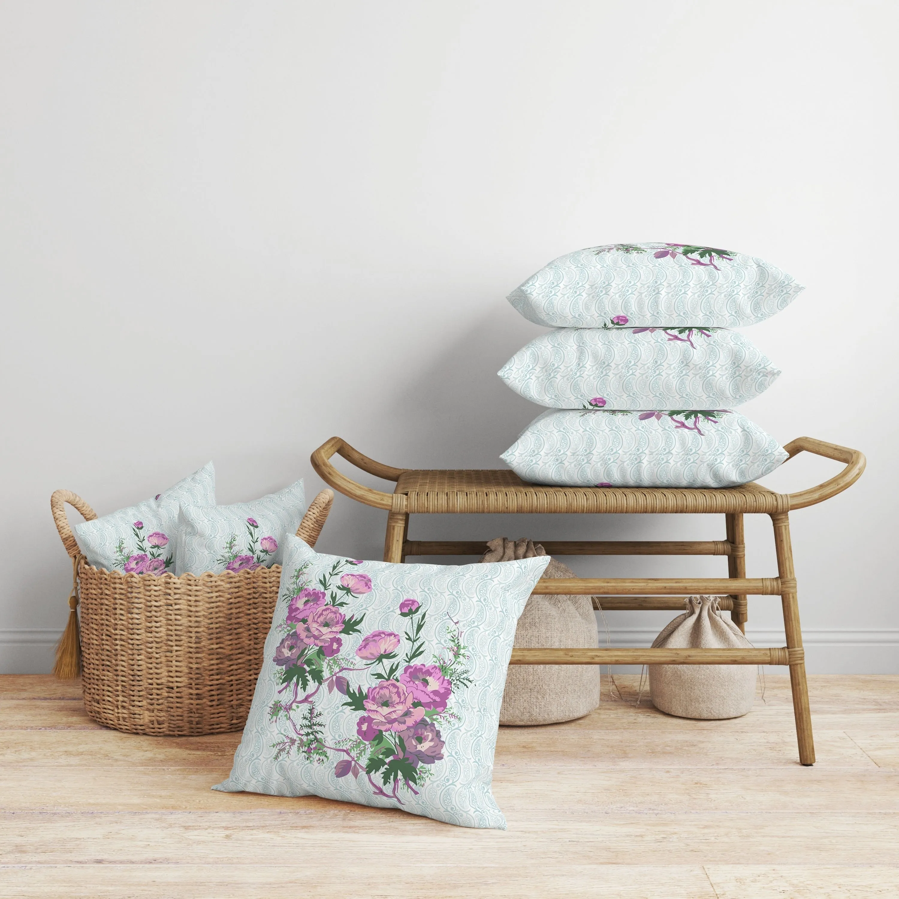 Rosemary Rosebuds Faux Suede Reversible Throw Pillow Green and Pink