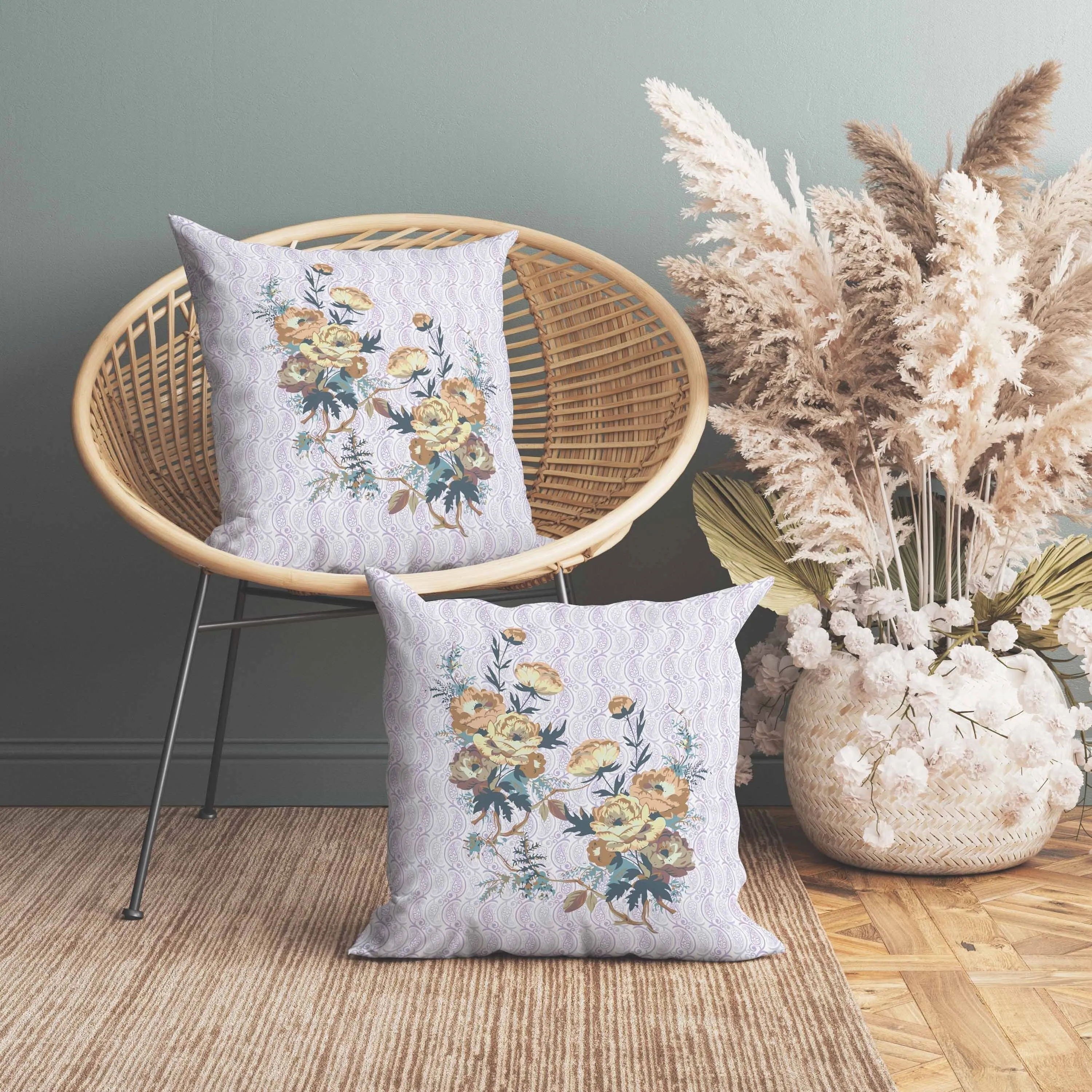 Rosemary Rosebuds Faux Suede Reversible Throw Pillow Orange and Purple