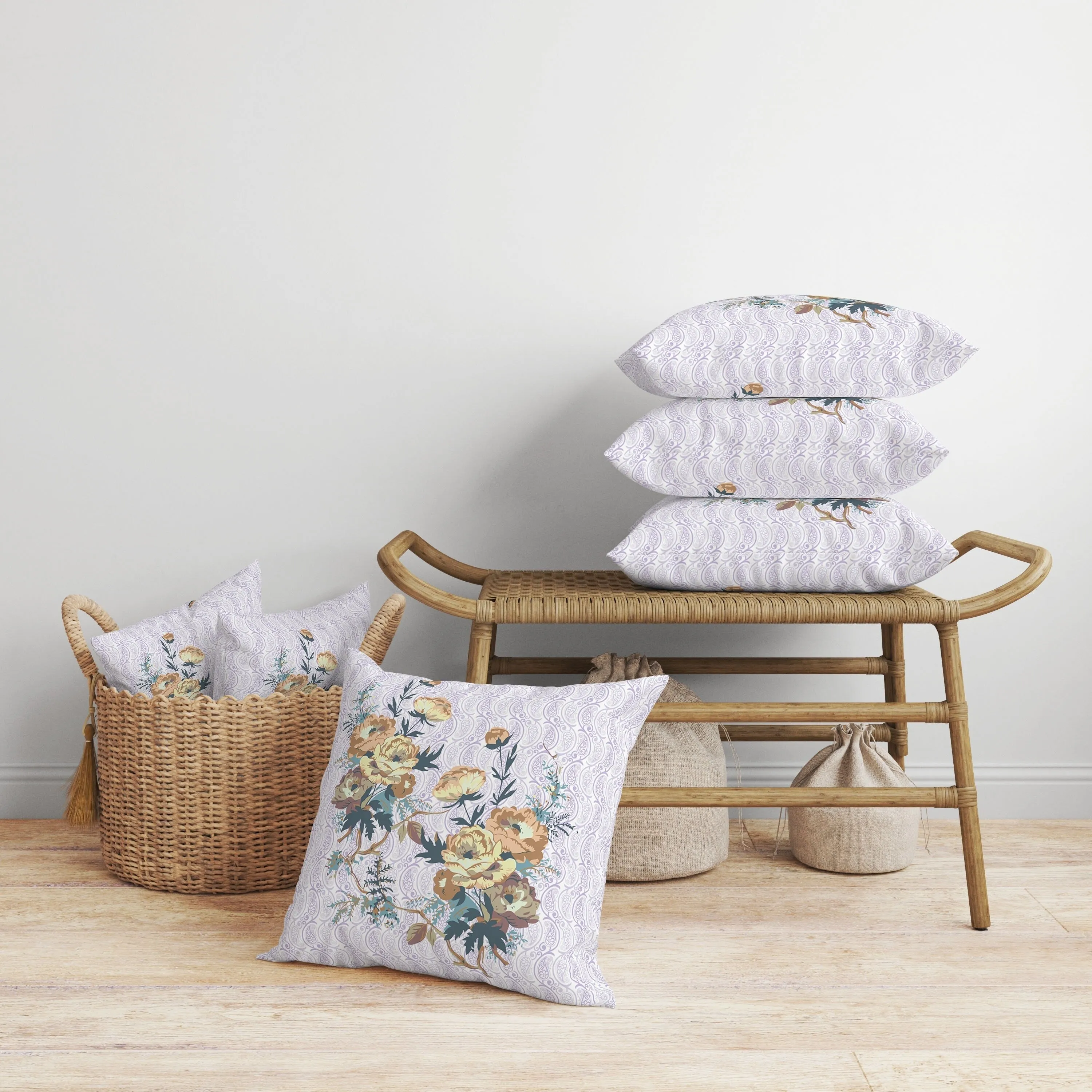 Rosemary Rosebuds Faux Suede Reversible Throw Pillow Orange and Purple