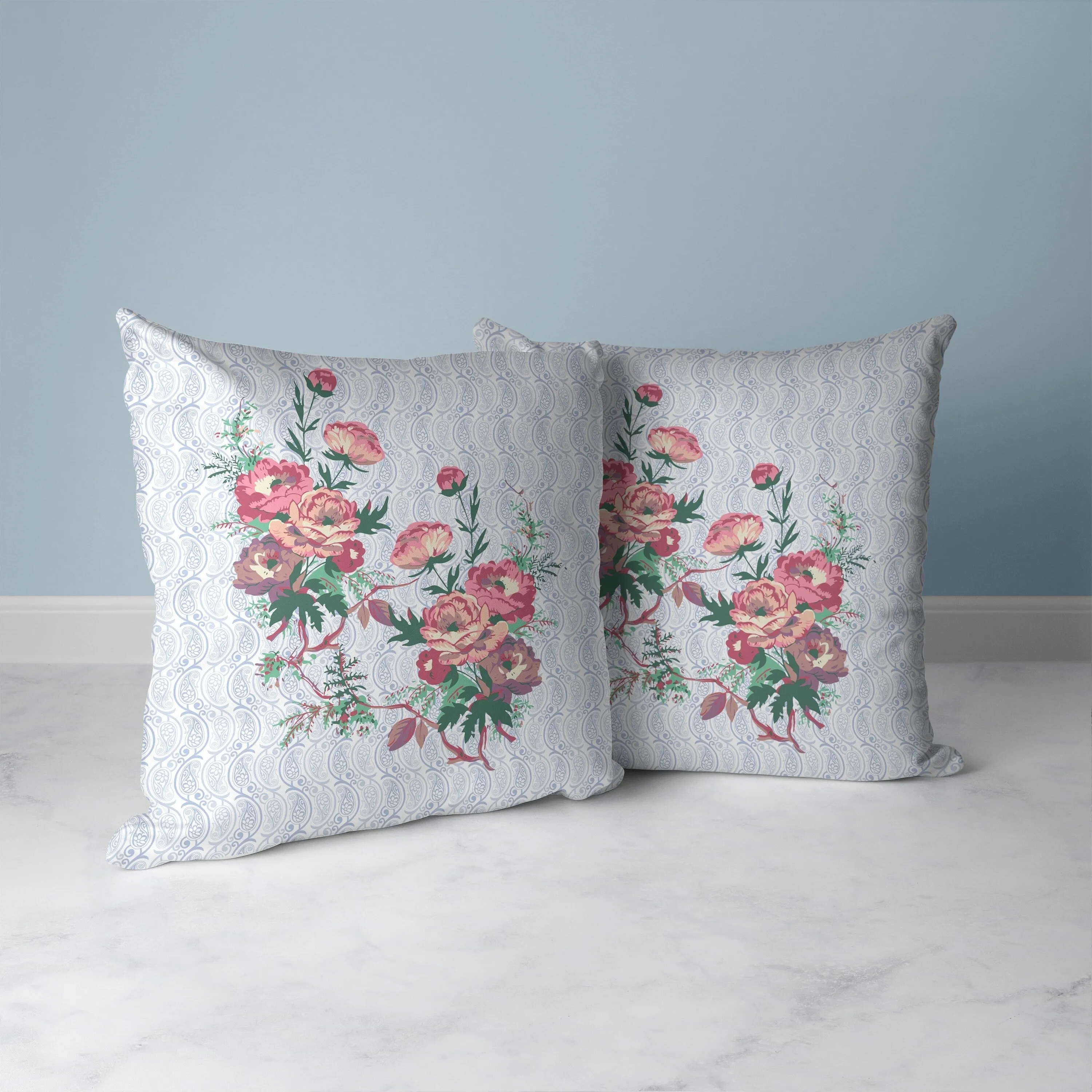 Rosemary Rosebuds Faux Suede Reversible Throw Pillow Pink and Green