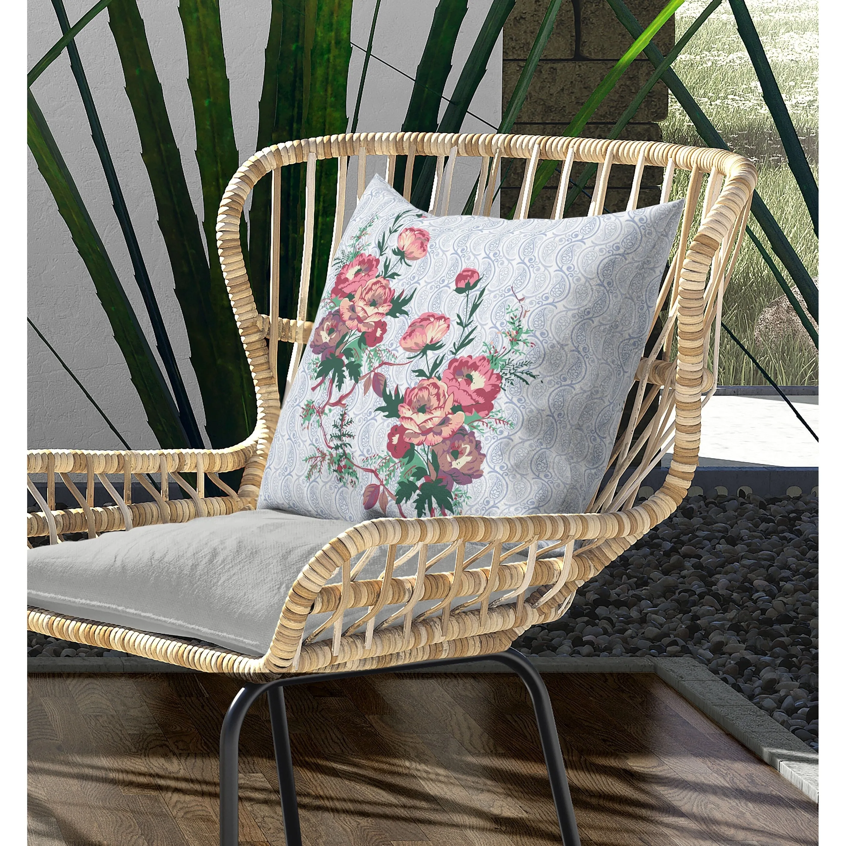 Rosemary Rosebuds Indoor/Outdoor Reversible Throw Pillow Pink and Green