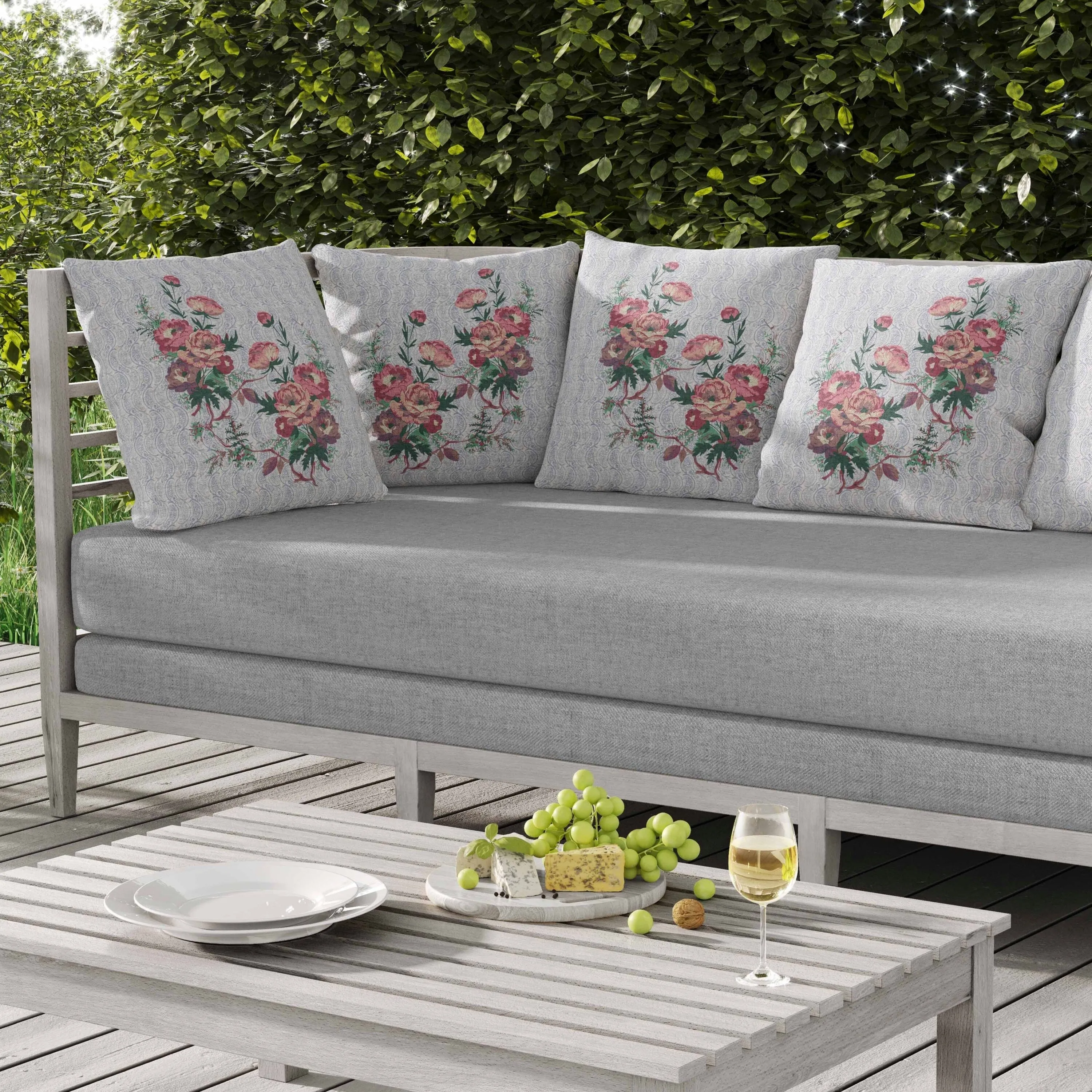 Rosemary Rosebuds Indoor/Outdoor Reversible Throw Pillow Pink and Green