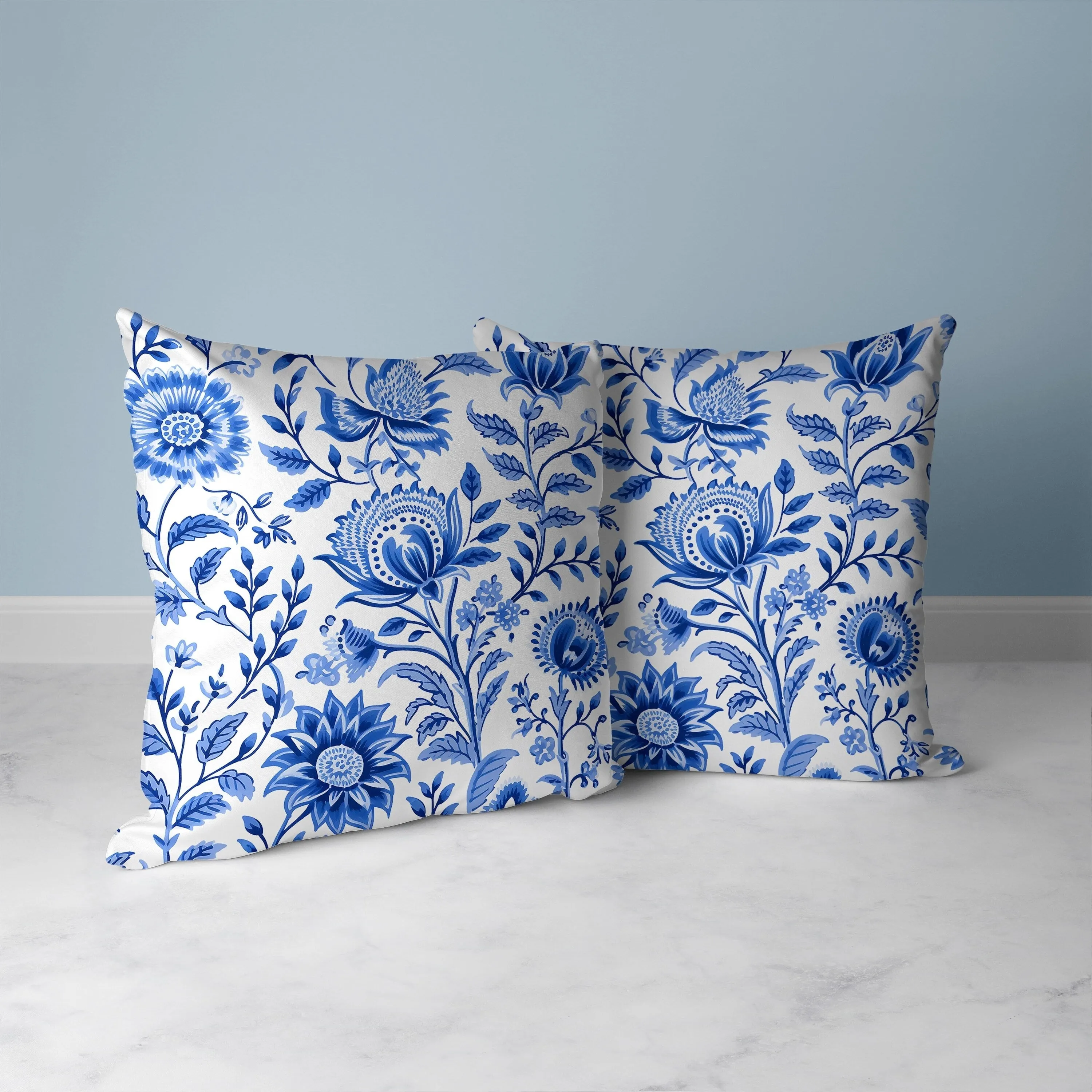 Sanganeri Block Print Faux Suede Reversible Throw Pillow Blue and White