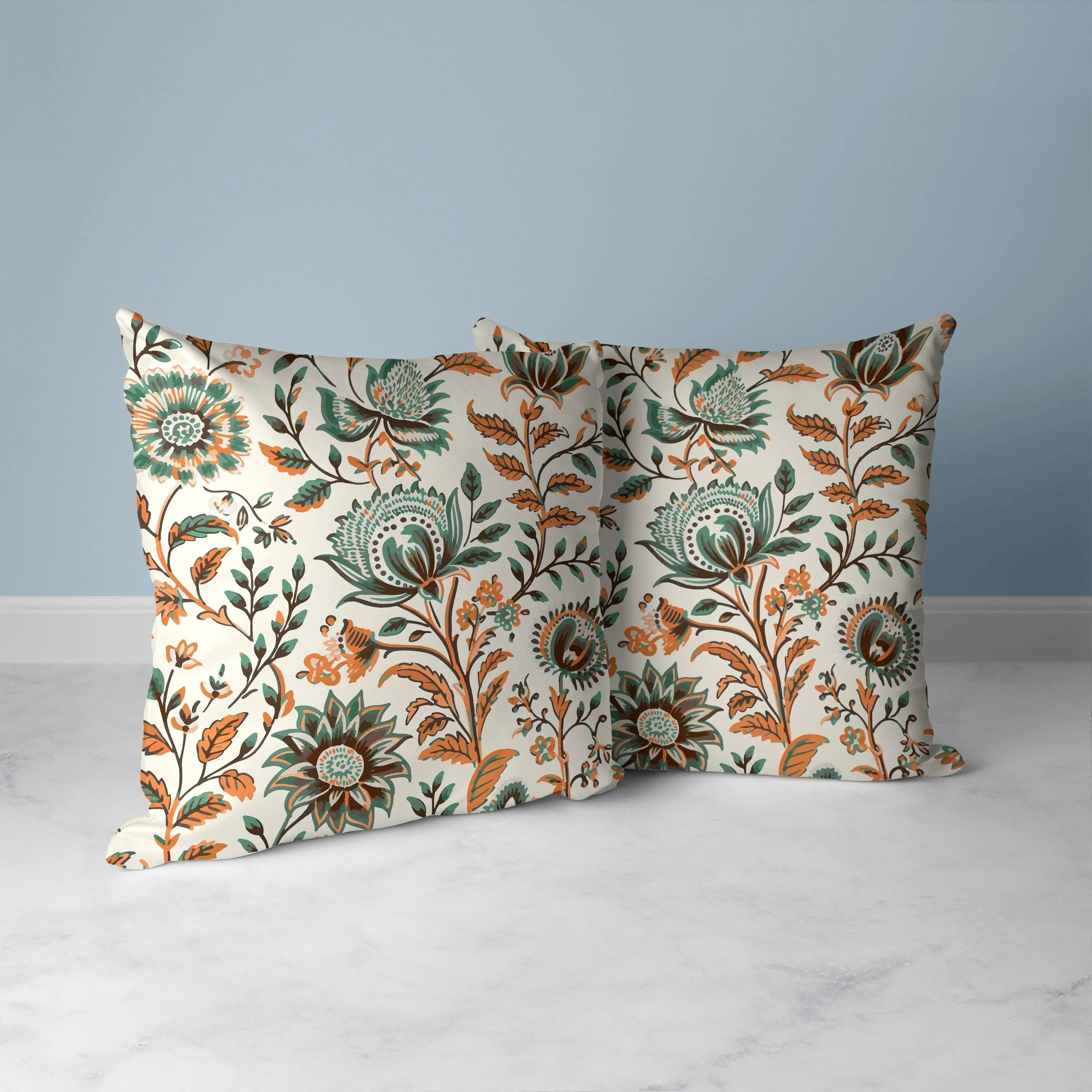 Sanganeri Block Print Faux Suede Reversible Throw Pillow Orange and Teal