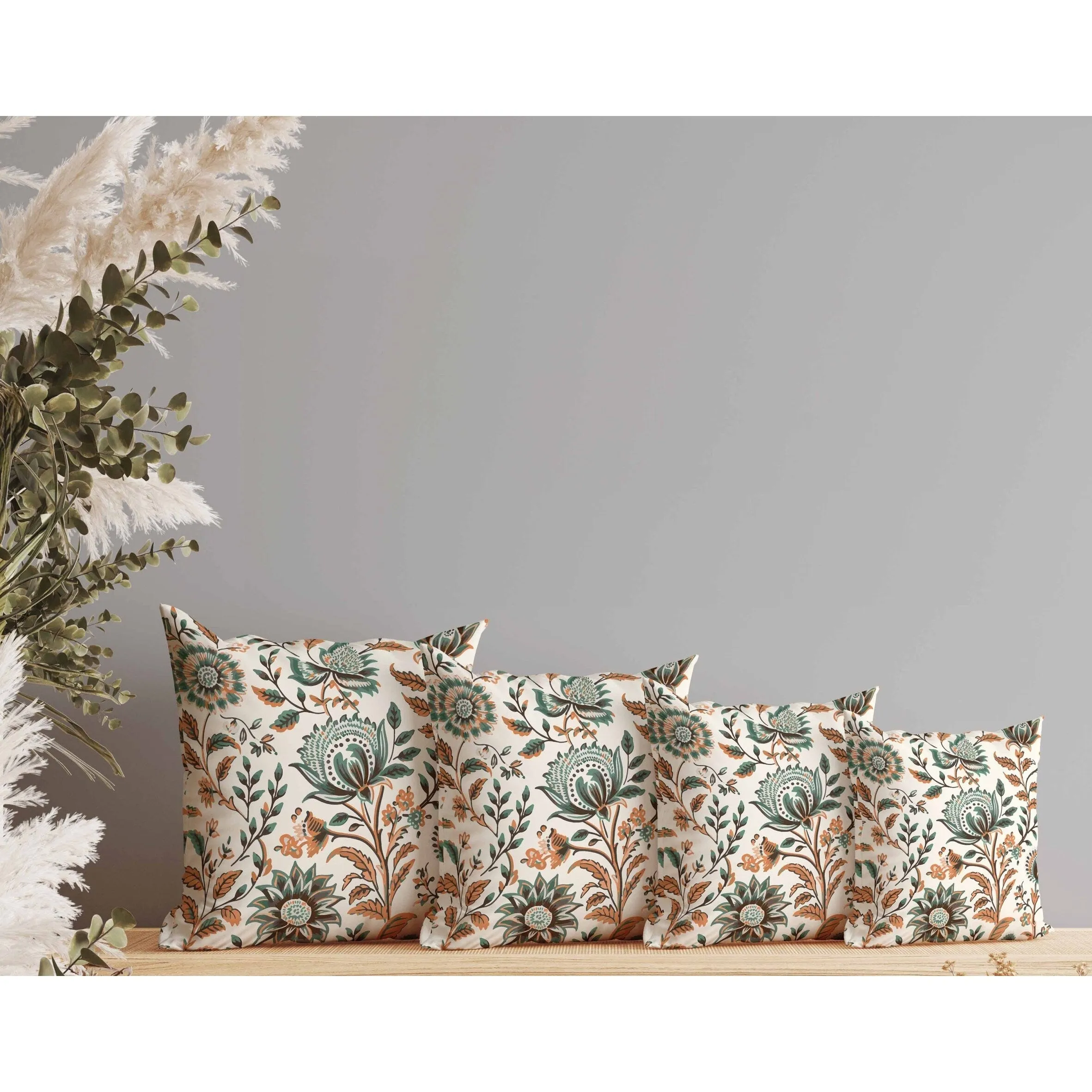 Sanganeri Block Print Faux Suede Reversible Throw Pillow Orange and Teal