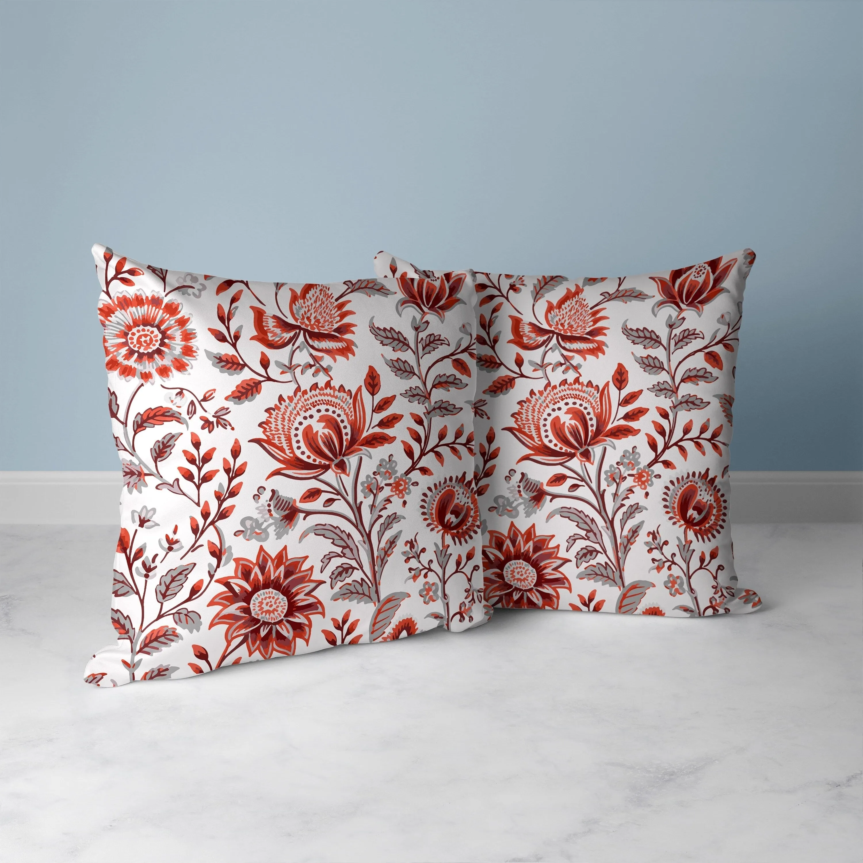 Sanganeri Block Print Faux Suede Reversible Throw Pillow Red and Grey