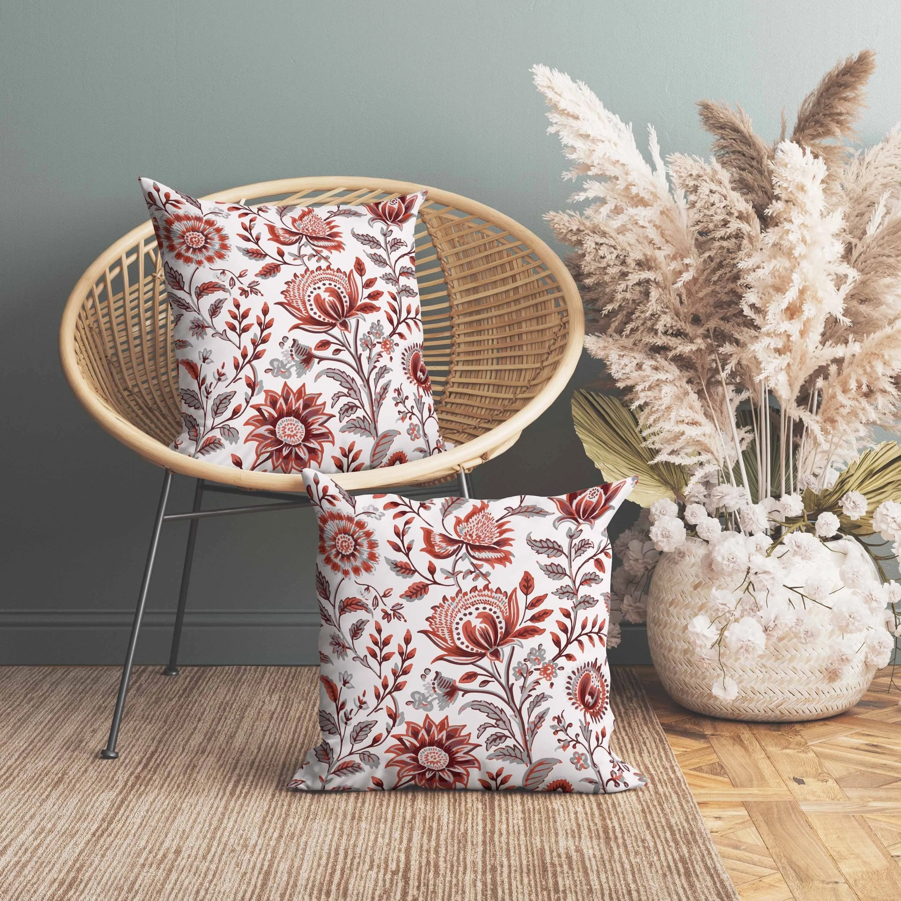 Sanganeri Block Print Faux Suede Reversible Throw Pillow Red and Grey