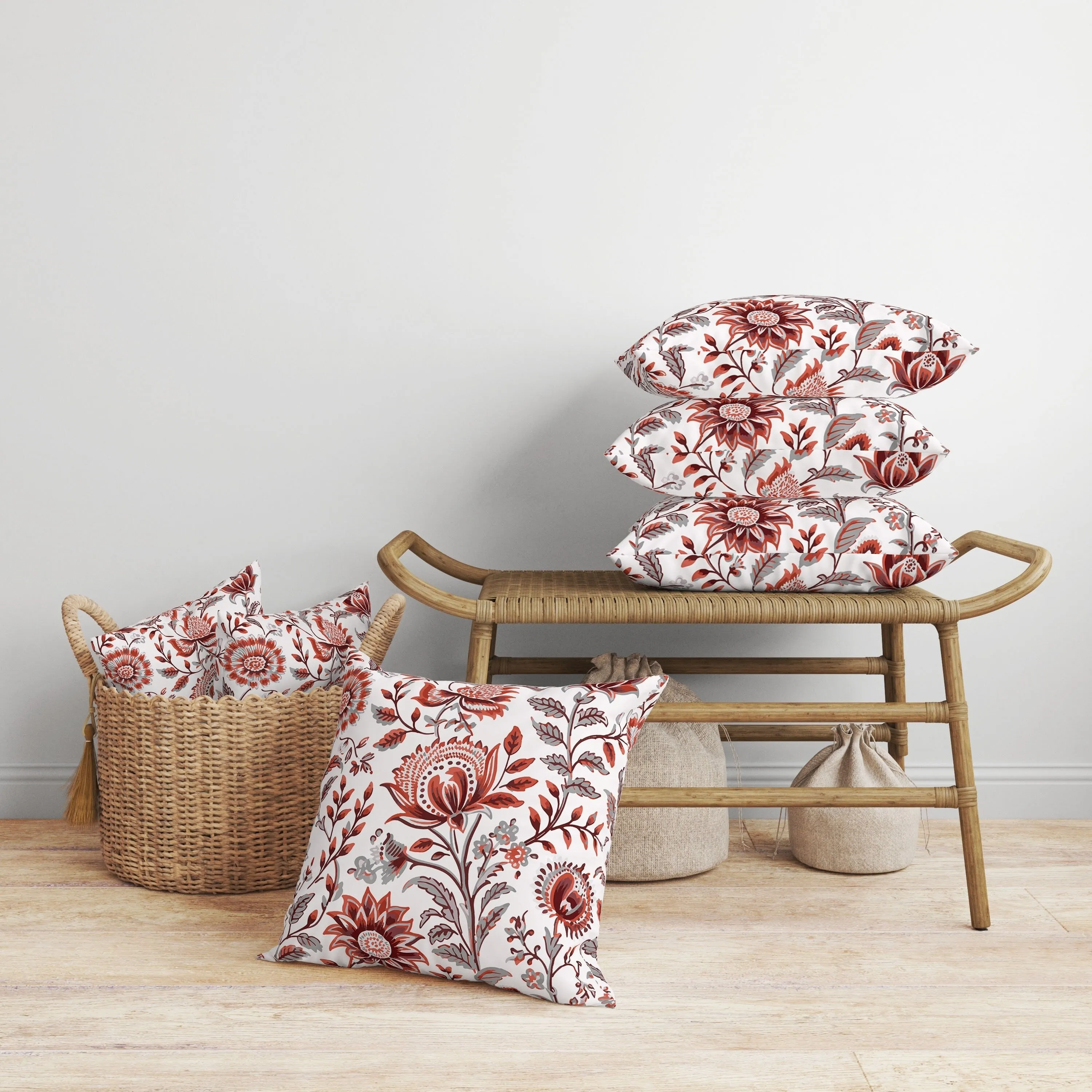 Sanganeri Block Print Faux Suede Reversible Throw Pillow Red and Grey