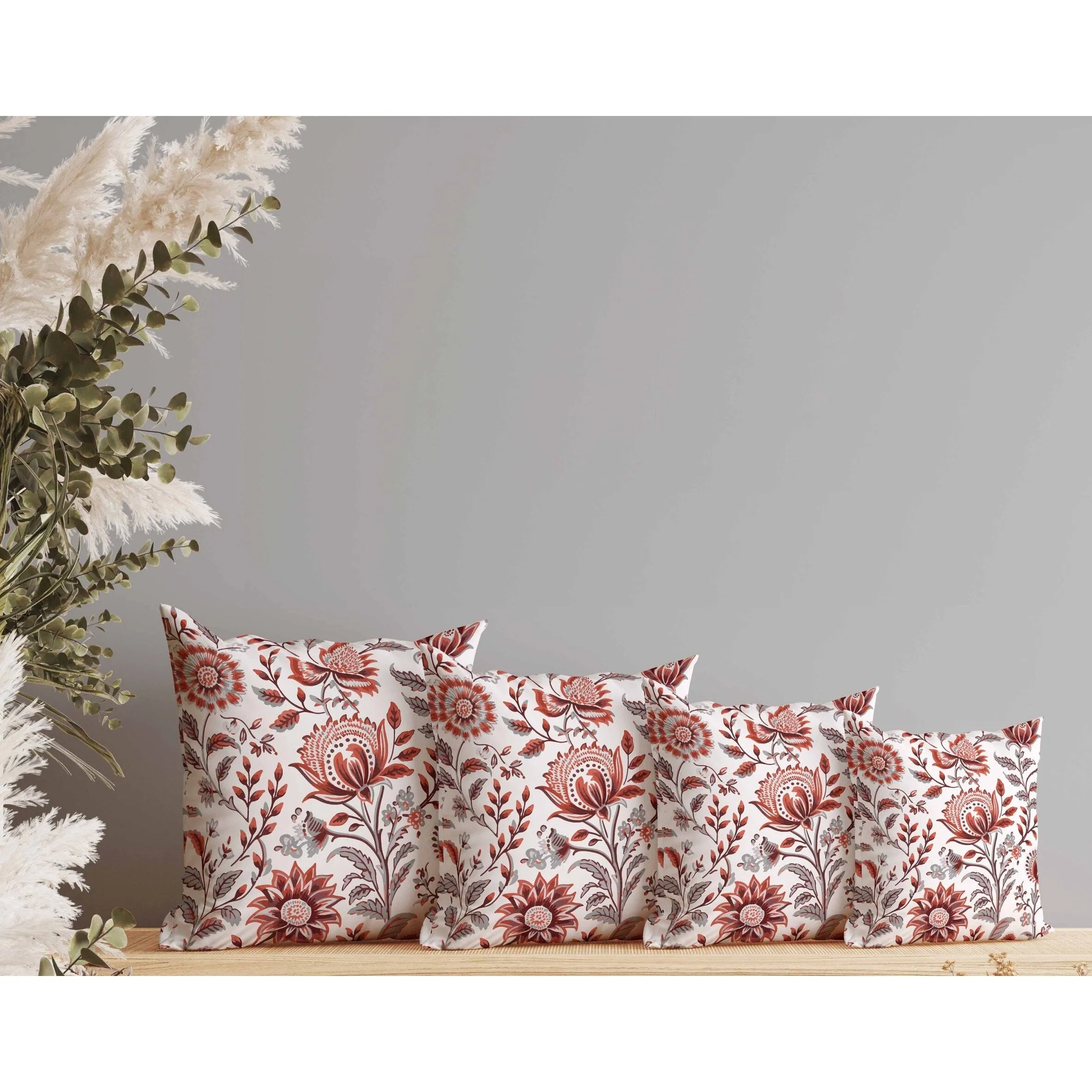 Sanganeri Block Print Faux Suede Reversible Throw Pillow Red and Grey