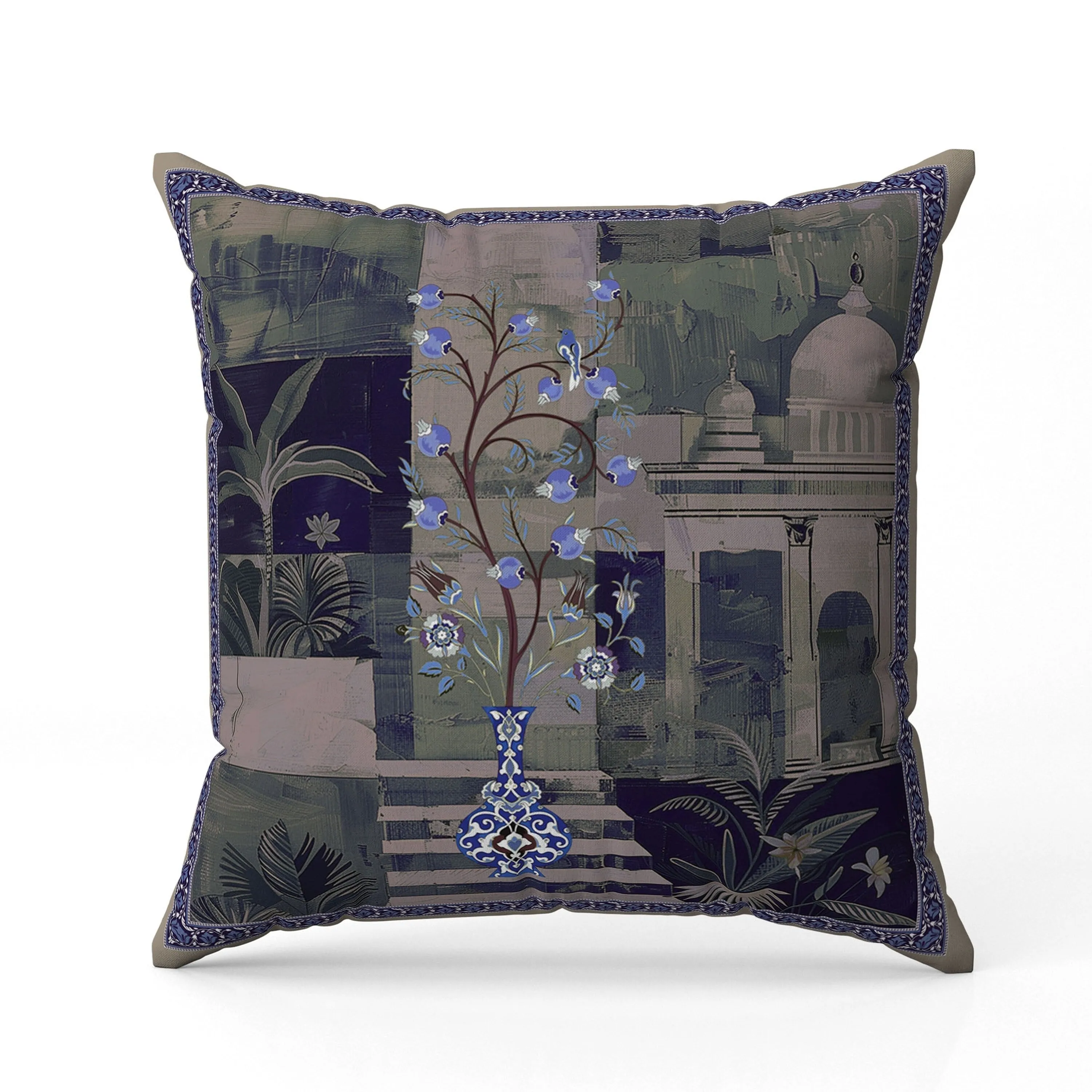 Shahi Garden Bloom Faux Suede Reversible Throw Pillow Blue and Light