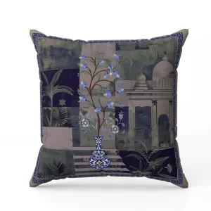 Shahi Garden Bloom Faux Suede Reversible Throw Pillow Blue and Light