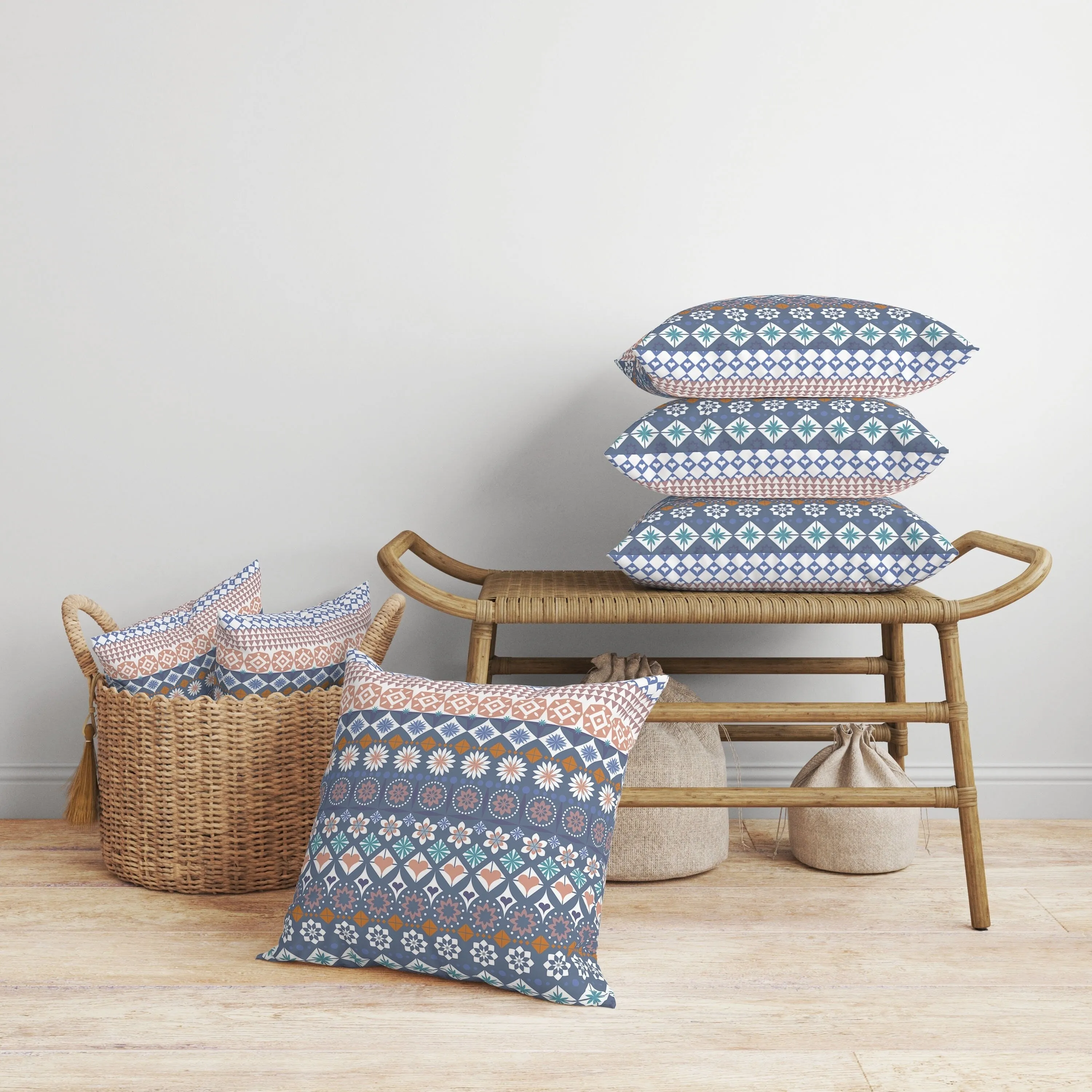 Shape Synergy Faux Suede Reversible Throw Pillow Blue and Orange