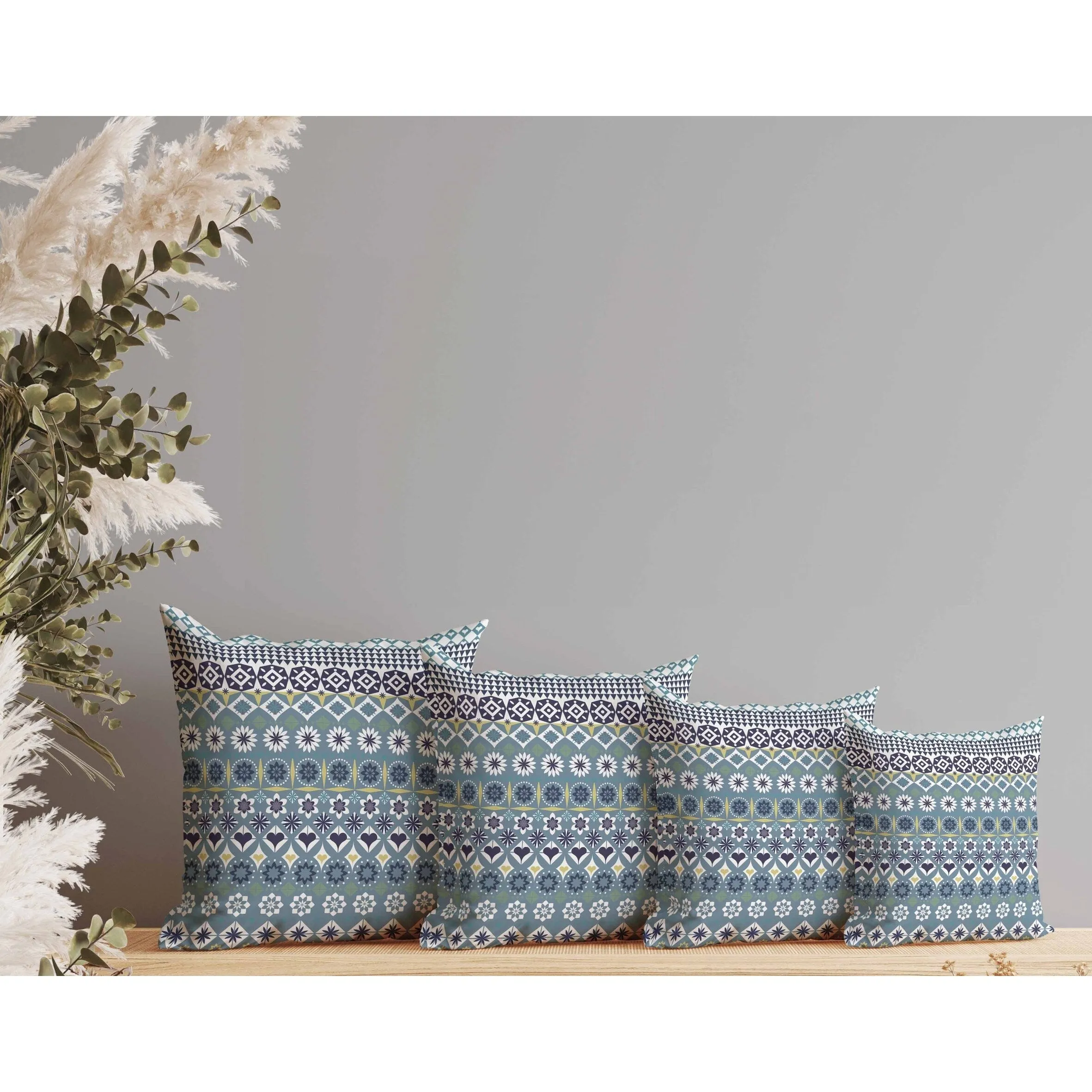 Shape Synergy Faux Suede Reversible Throw Pillow Blue and Yellow