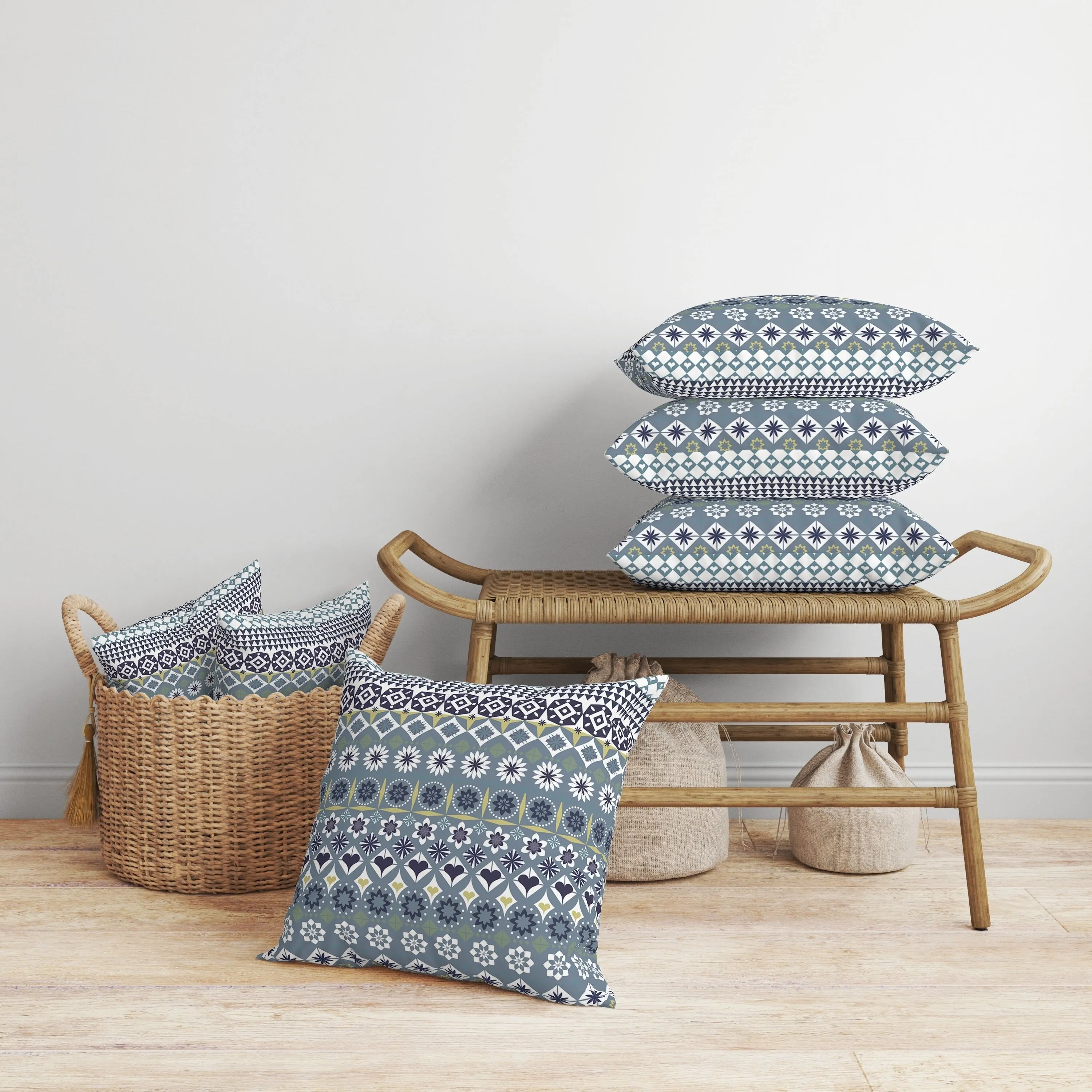 Shape Synergy Faux Suede Reversible Throw Pillow Blue and Yellow
