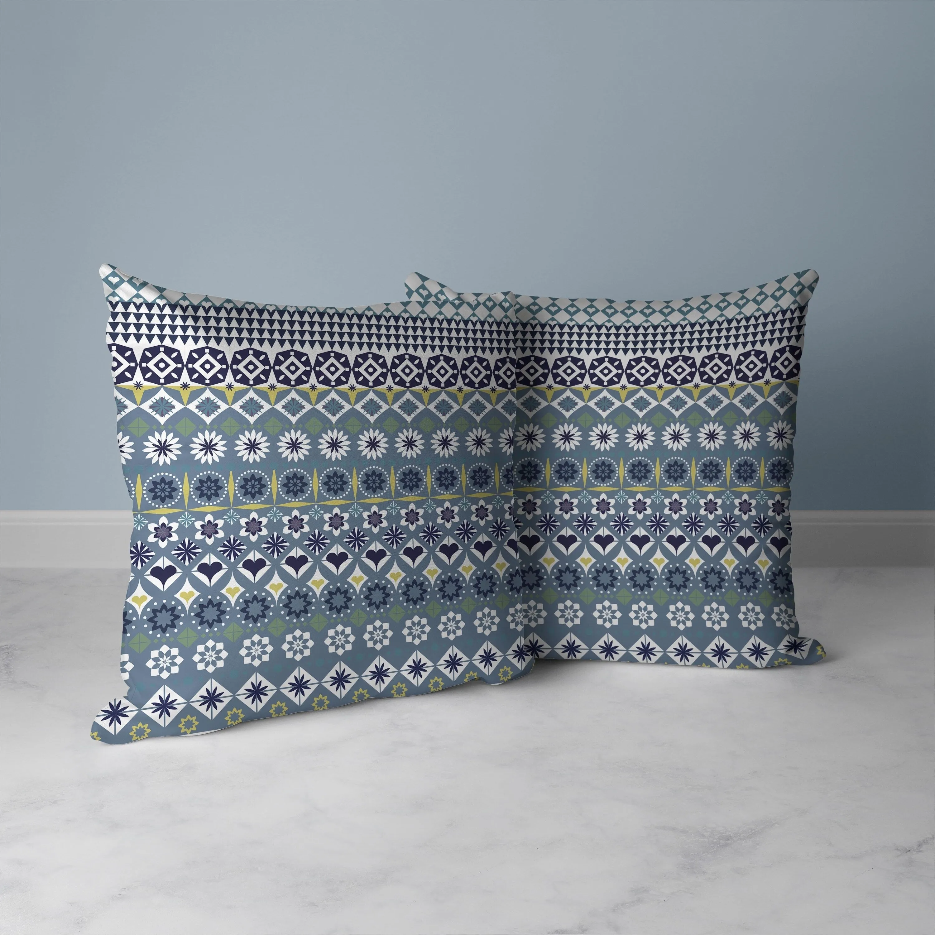 Shape Synergy Faux Suede Reversible Throw Pillow Blue and Yellow