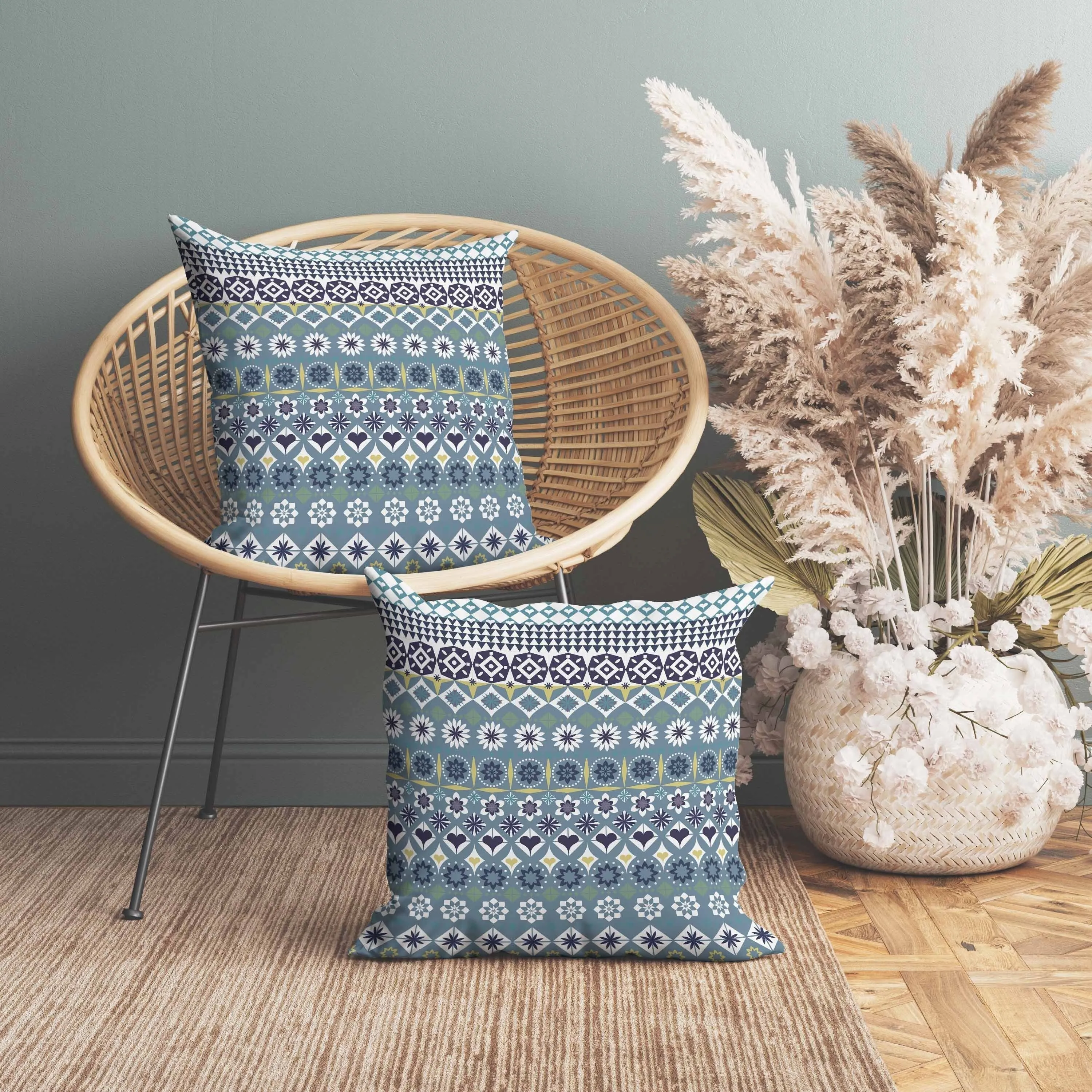 Shape Synergy Faux Suede Reversible Throw Pillow Blue and Yellow