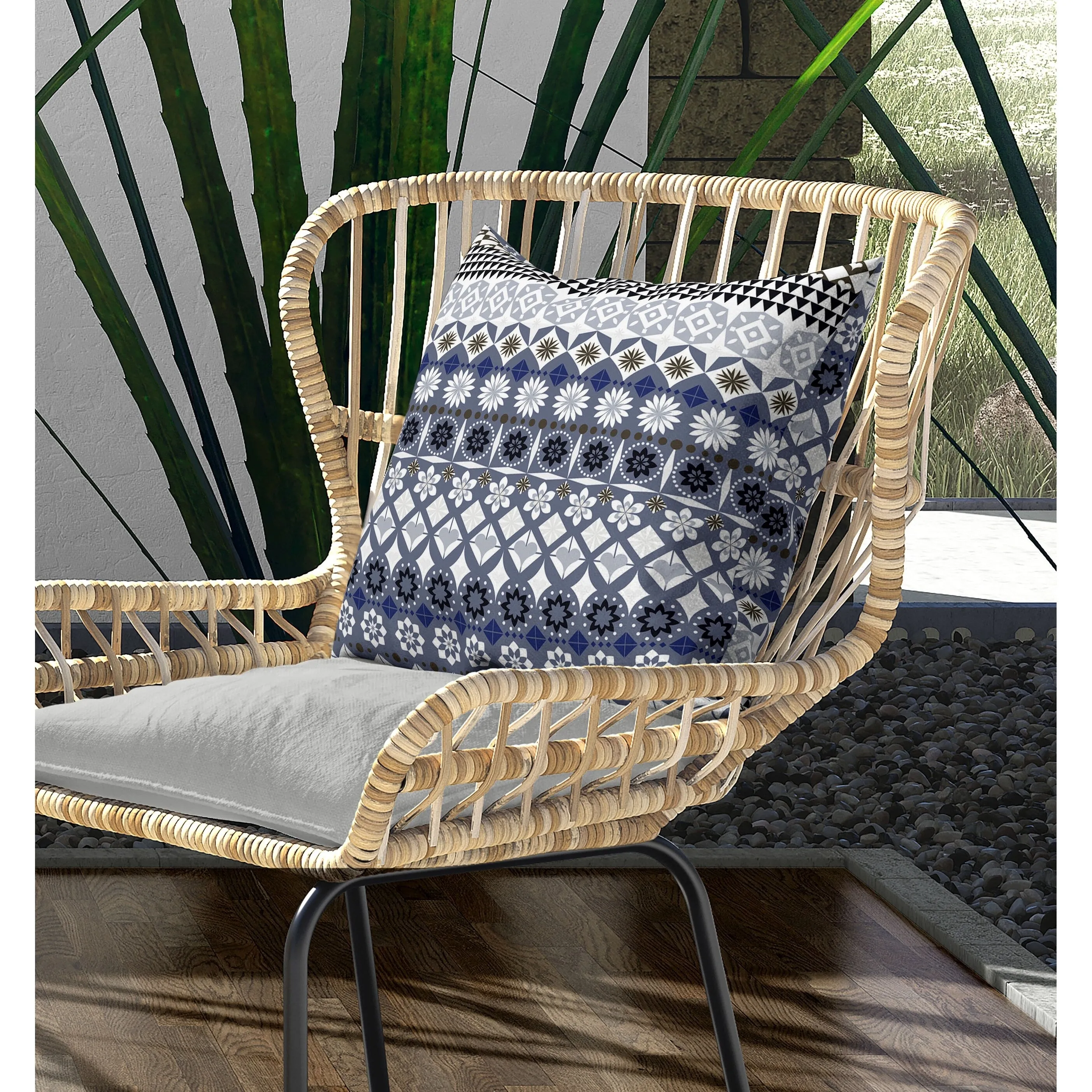 Shape Synergy Indoor/Outdoor Reversible Throw Pillow Gray and White