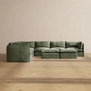 Slipcover Only - Modular Performance 7-Seater Corner Sectional   Bench Ottoman | Heirloom Velvet in Willow