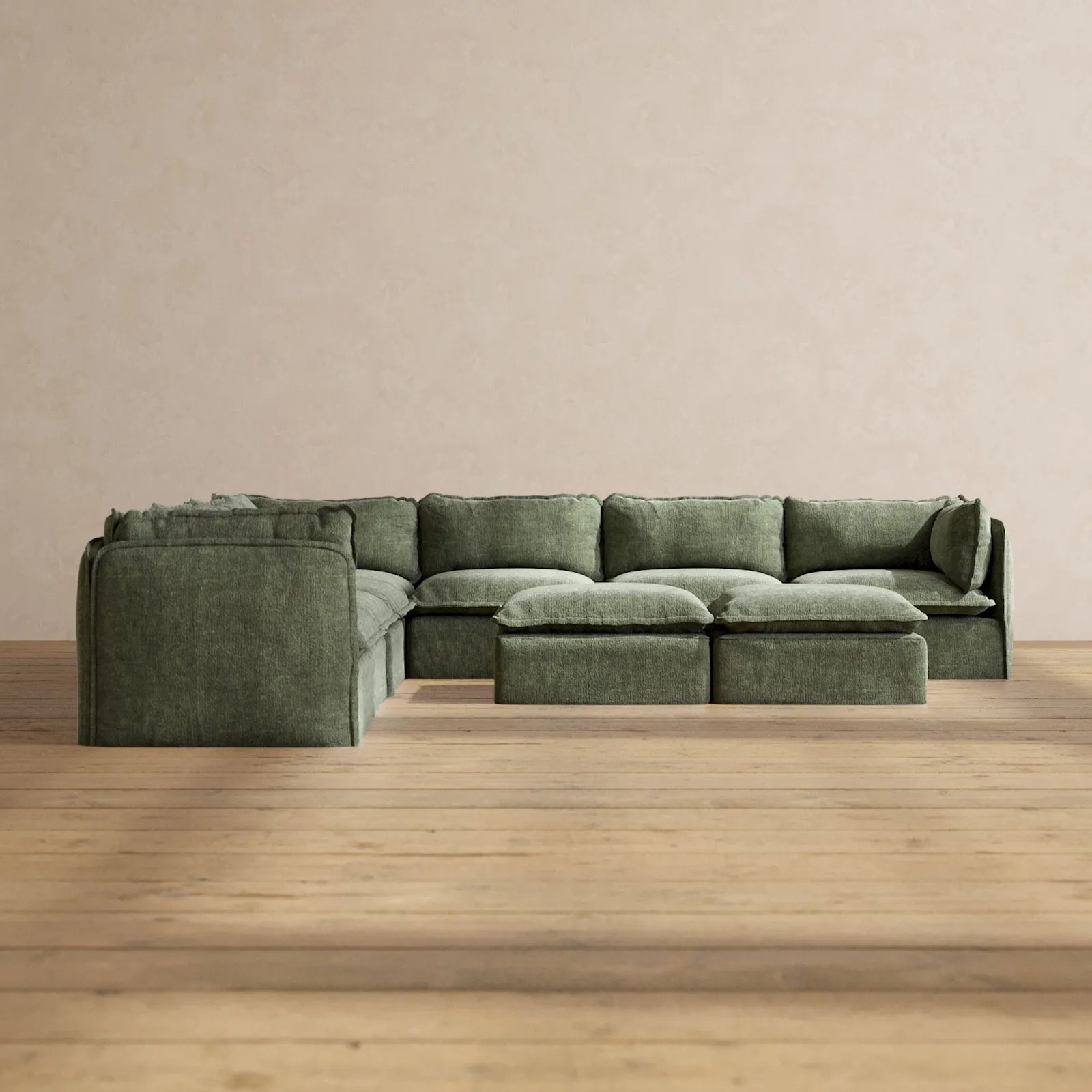 Slipcover Only - Modular Performance 7-Seater Corner Sectional   Bench Ottoman | Heirloom Velvet in Willow