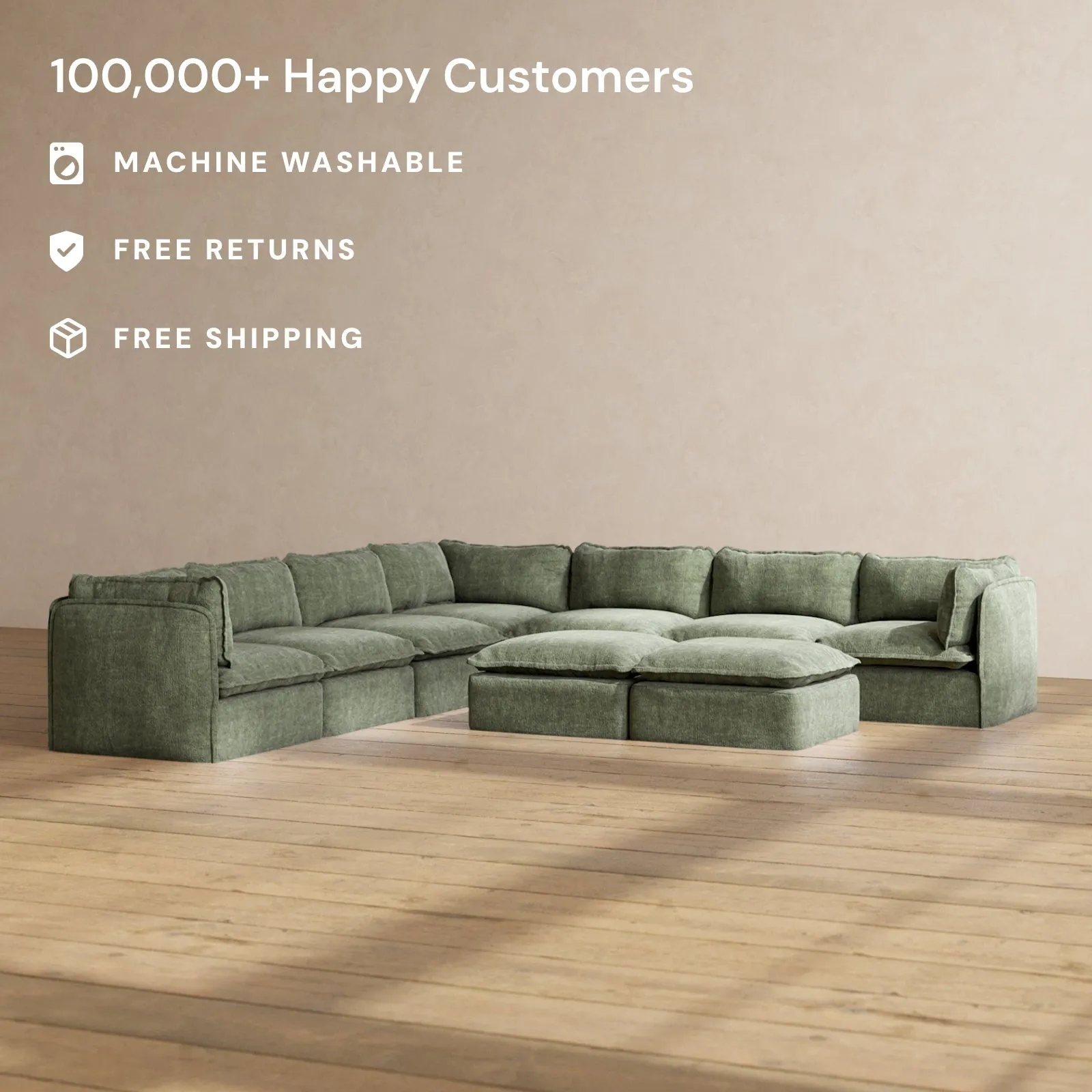 Slipcover Only - Modular Performance 7-Seater Corner Sectional   Bench Ottoman | Heirloom Velvet in Willow