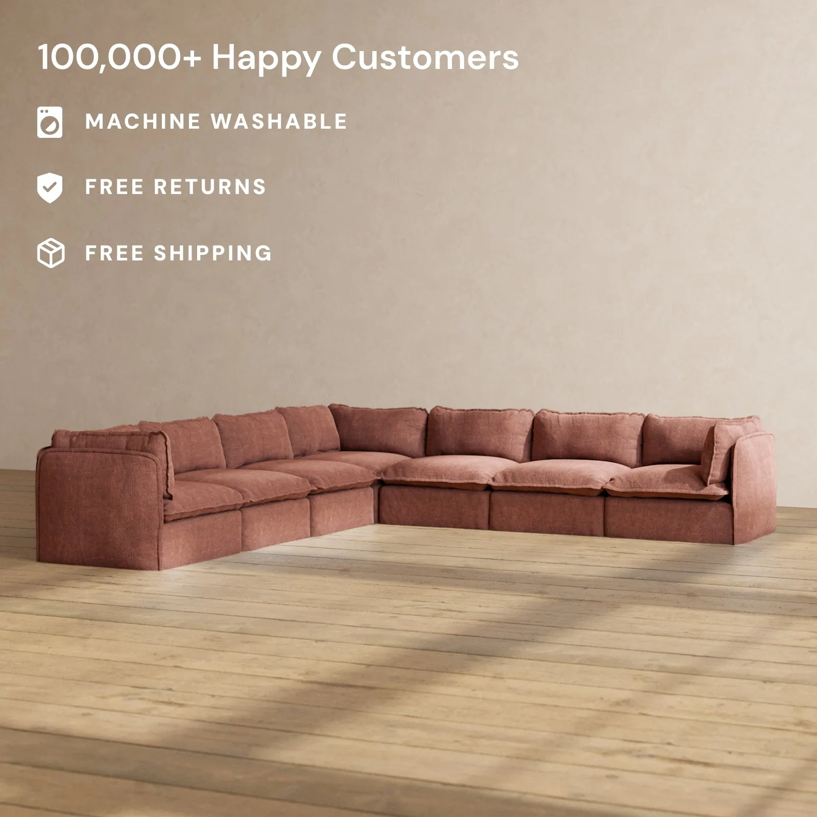 Slipcover Only - Modular Performance 7-Seater Corner Sectional | Heirloom Velvet in Chestnut
