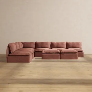 Slipcover Only - Modular Performance 7-Seater Open-Ends Corner Sectional   Bench Ottoman | Heirloom Velvet in Chestnut