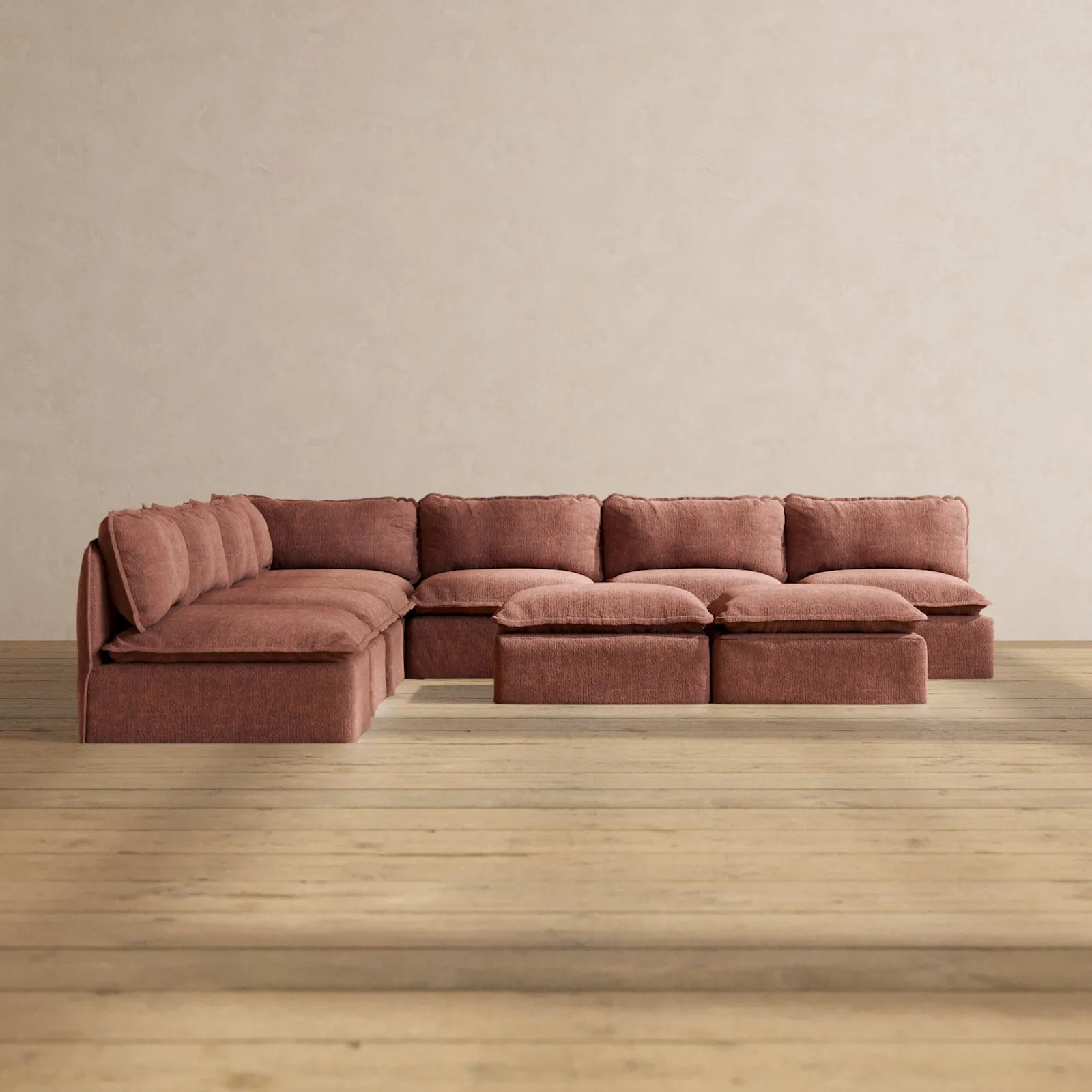 Slipcover Only - Modular Performance 7-Seater Open-Ends Corner Sectional   Bench Ottoman | Heirloom Velvet in Chestnut