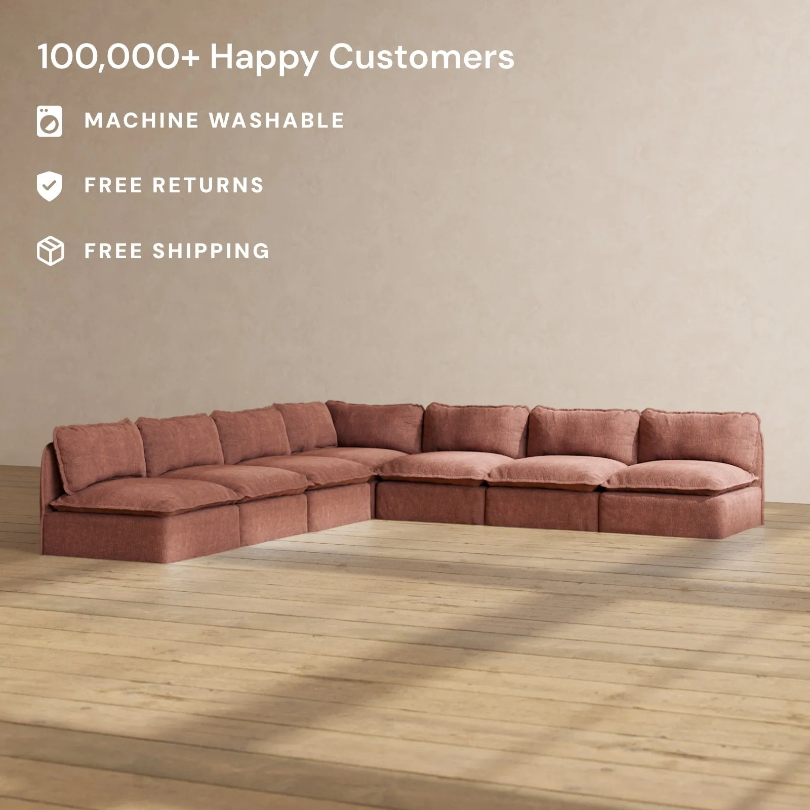 Slipcover Only - Modular Performance 7-Seater Open-Ends Corner Sectional | Heirloom Velvet in Chestnut