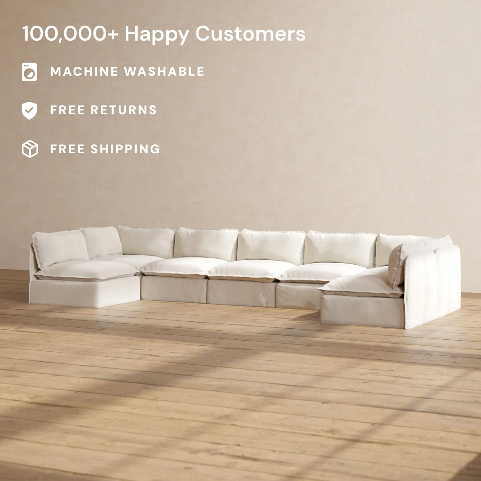 Slipcover Only - Modular Performance 7-Seater Open-Ends U-Sectional | Blended Weave in Flour