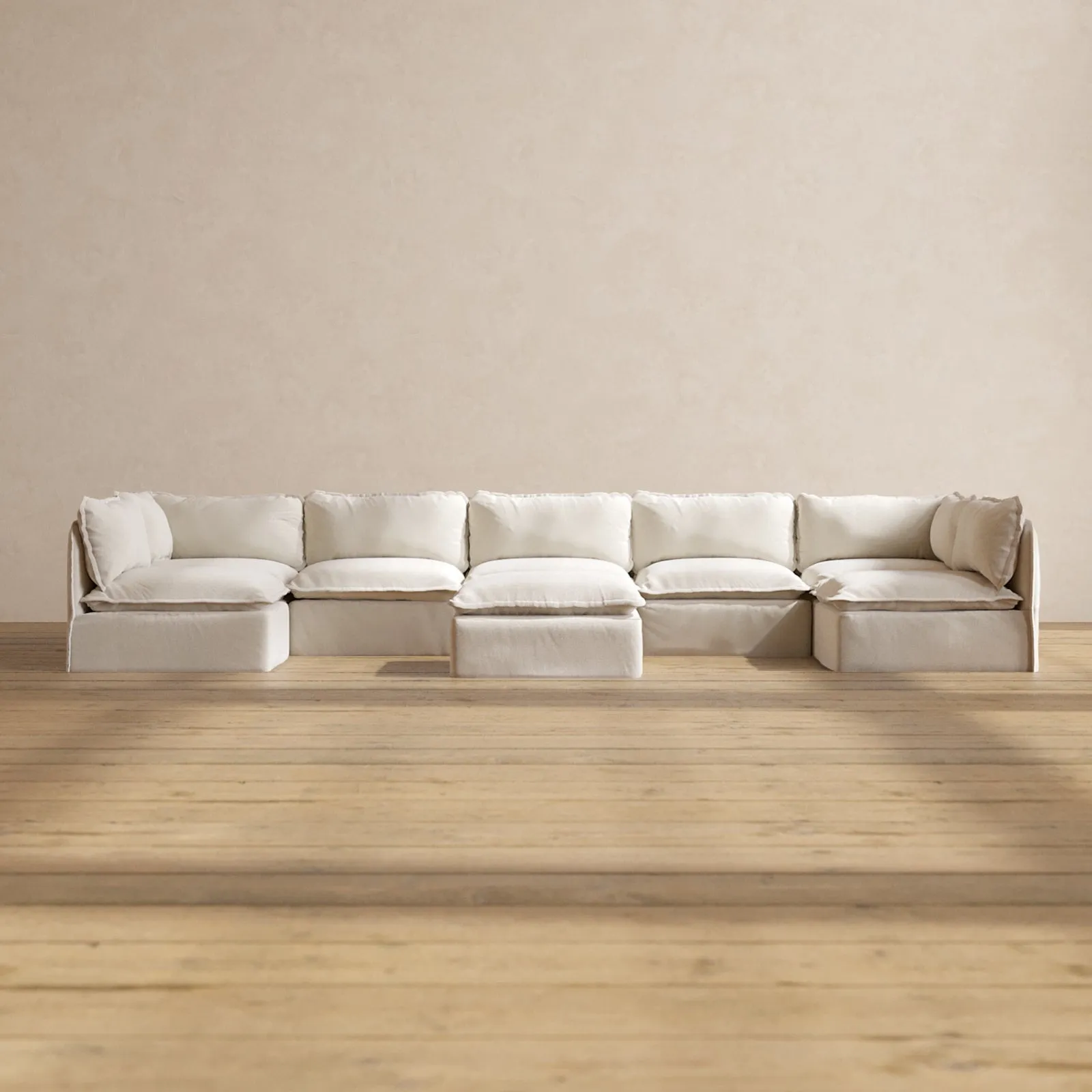 Slipcover Only - Modular Performance 7-Seater Open-Ends U-Sectional   Ottoman | Blended Weave in Flour