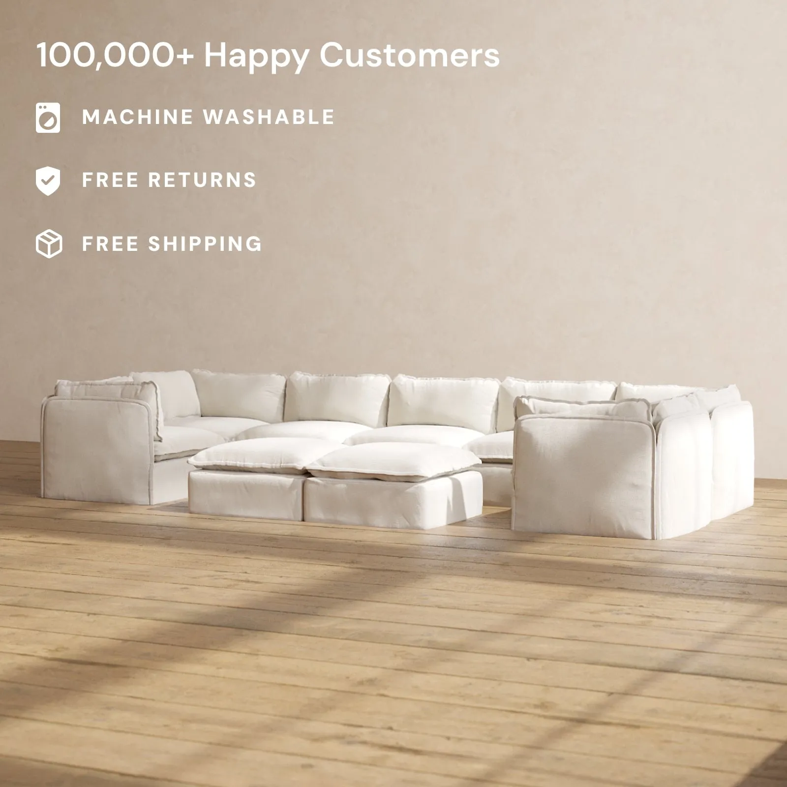Slipcover Only - Modular Performance 7-Seater U-Sectional   Bench Ottoman | Blended Weave in Flour
