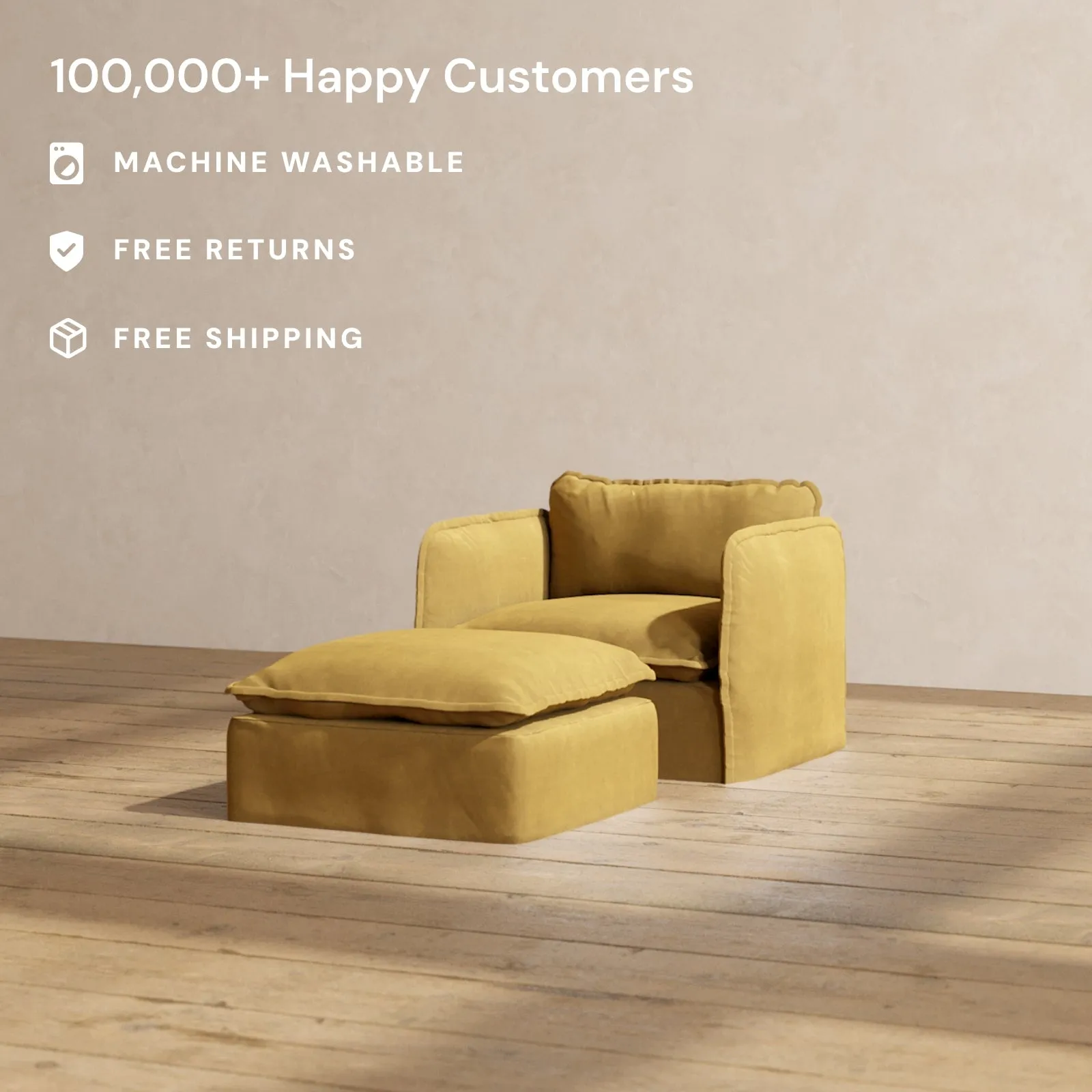 Slipcover Only - Modular Performance Armchair & Ottoman | Luxury Velvet in Toffee