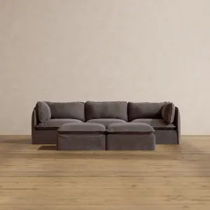Slipcover Only - Modular Washable 3-Seater   Bench Ottoman in Caviar
