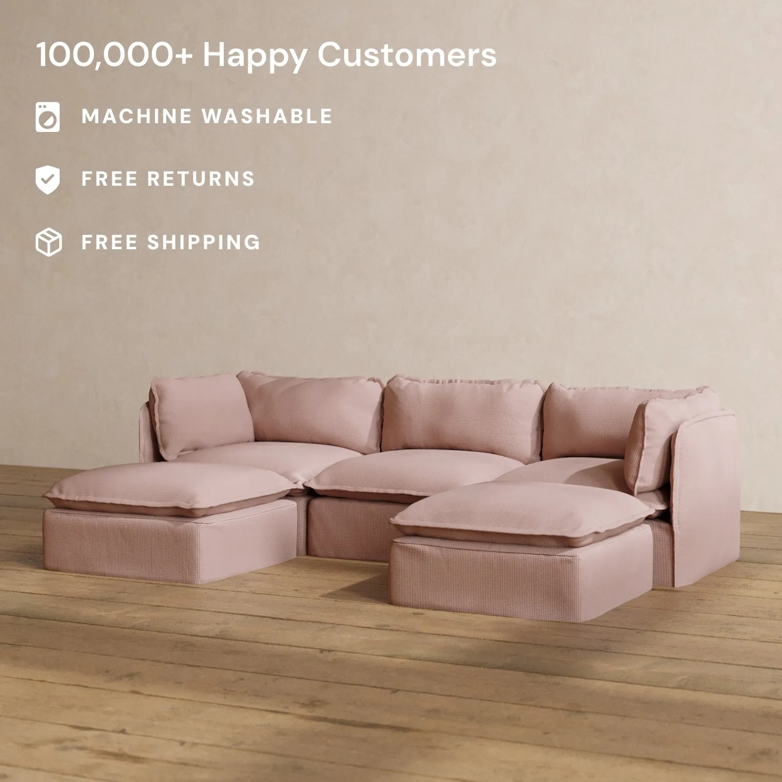 Slipcover Only - Modular Washable 3-Seater U-Sectional in Sakura